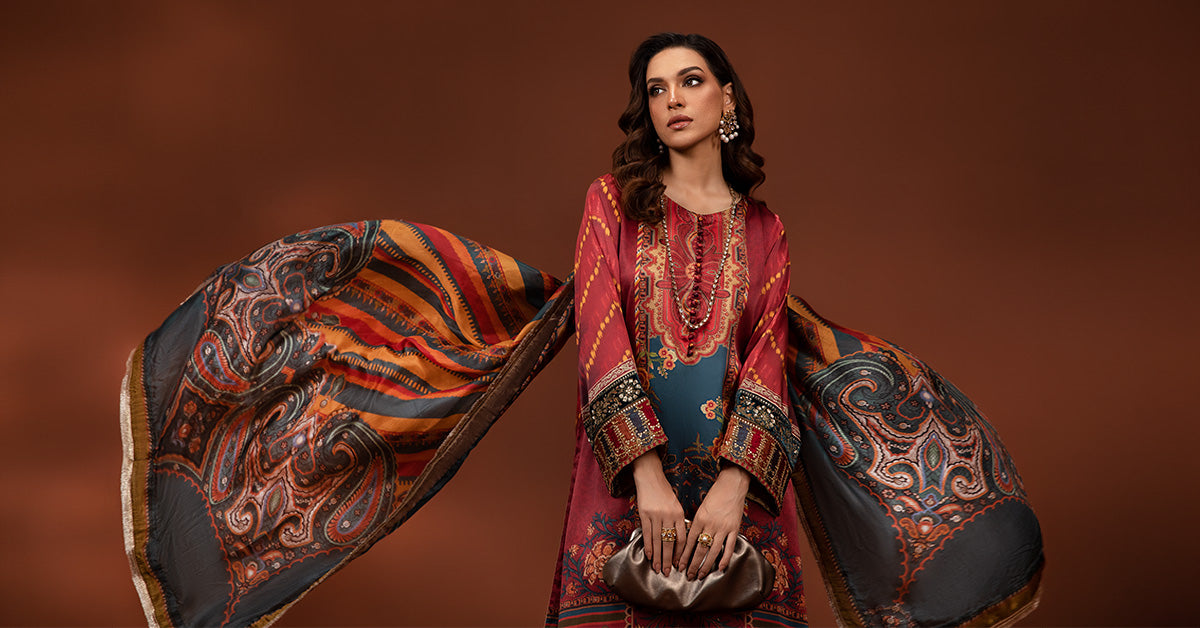 3 Piece Printed Pure Charmeuse Silk Suit