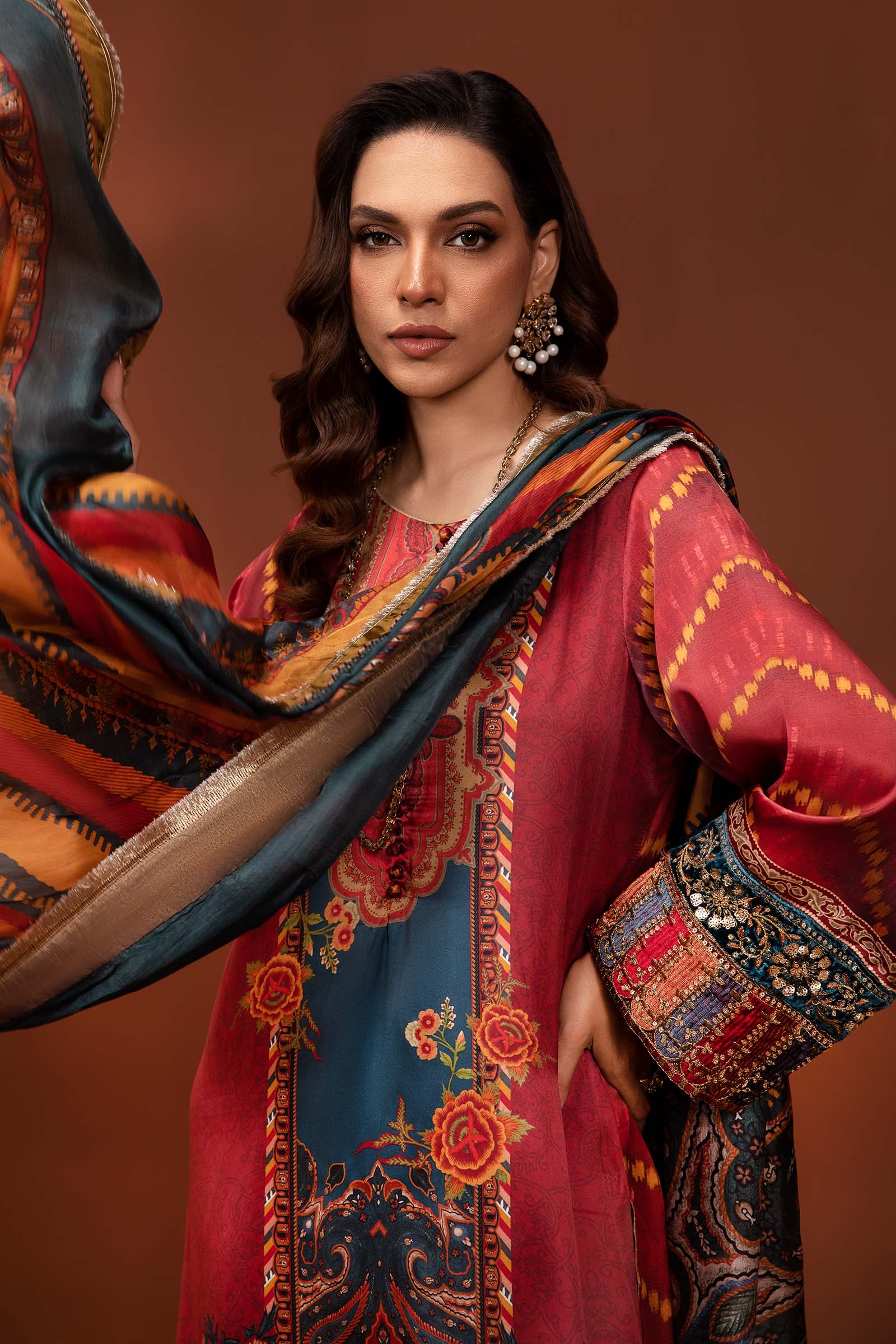 3 Piece Printed Pure Charmeuse Silk Suit