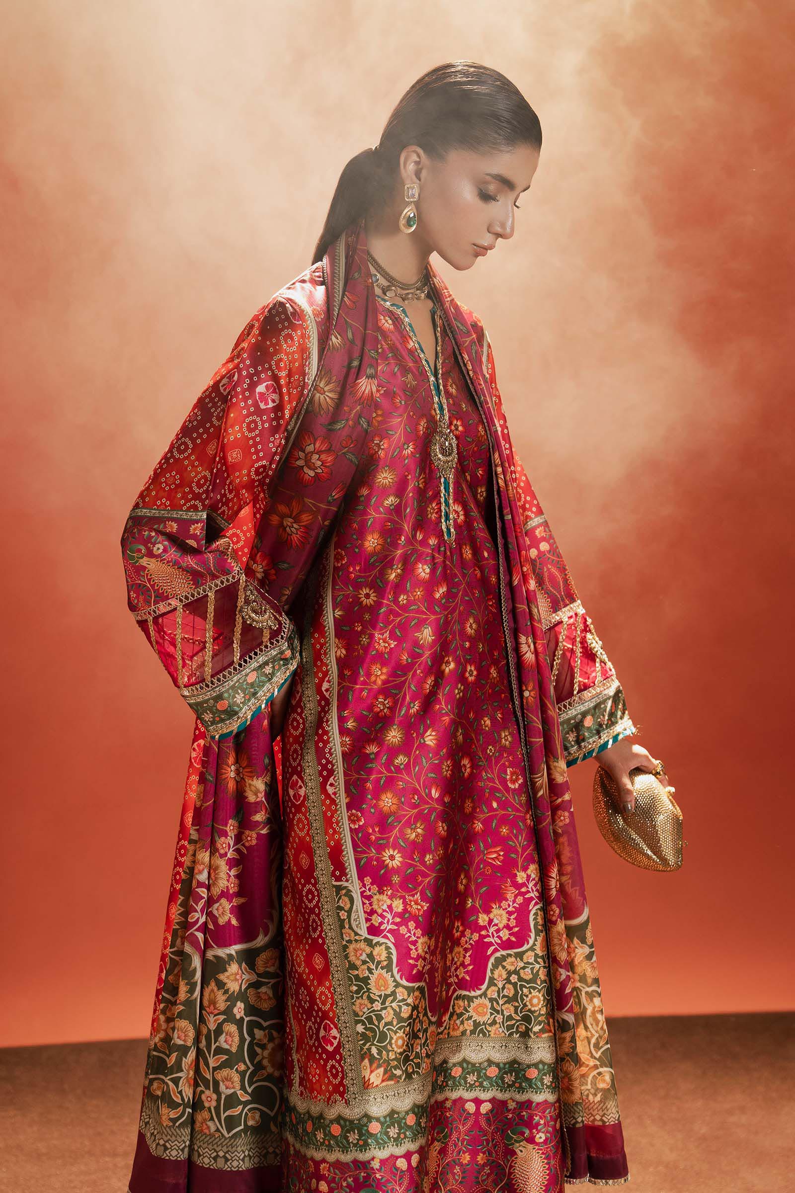 3 Piece Embroidered Satin Silk Suit
