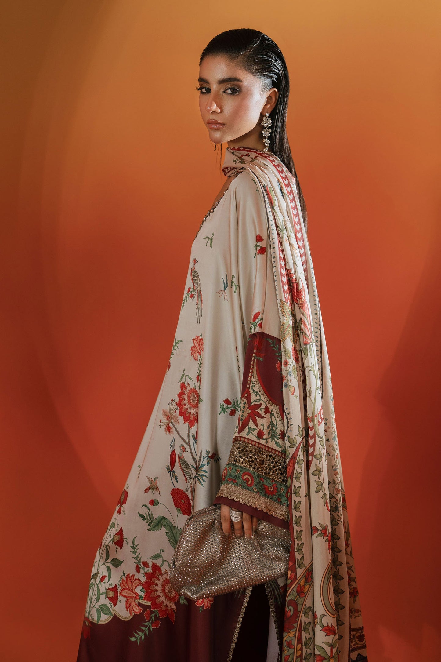 3 Piece Embellished Satin Silk Suit