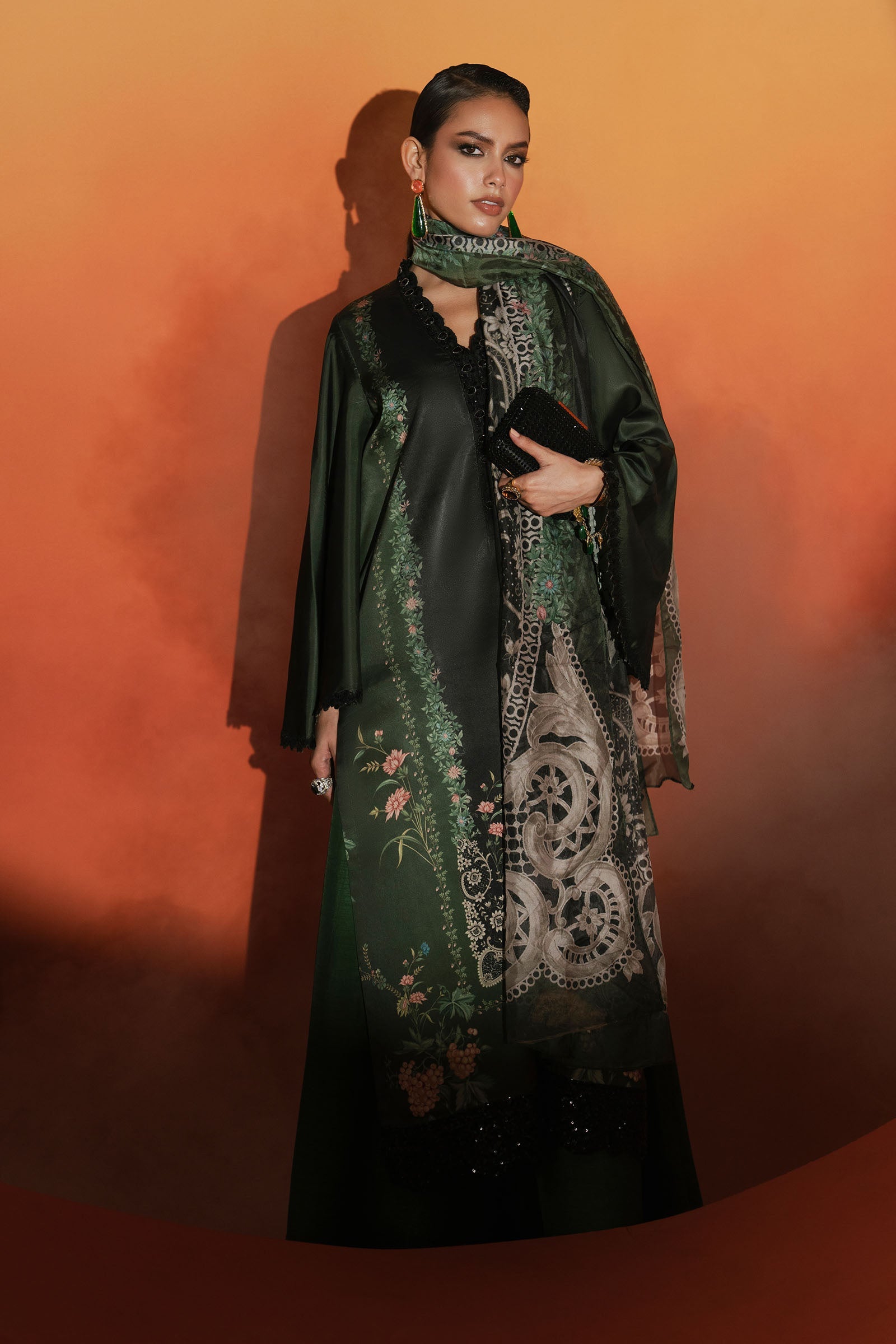 3 Piece Embroidered Satin Silk Suit