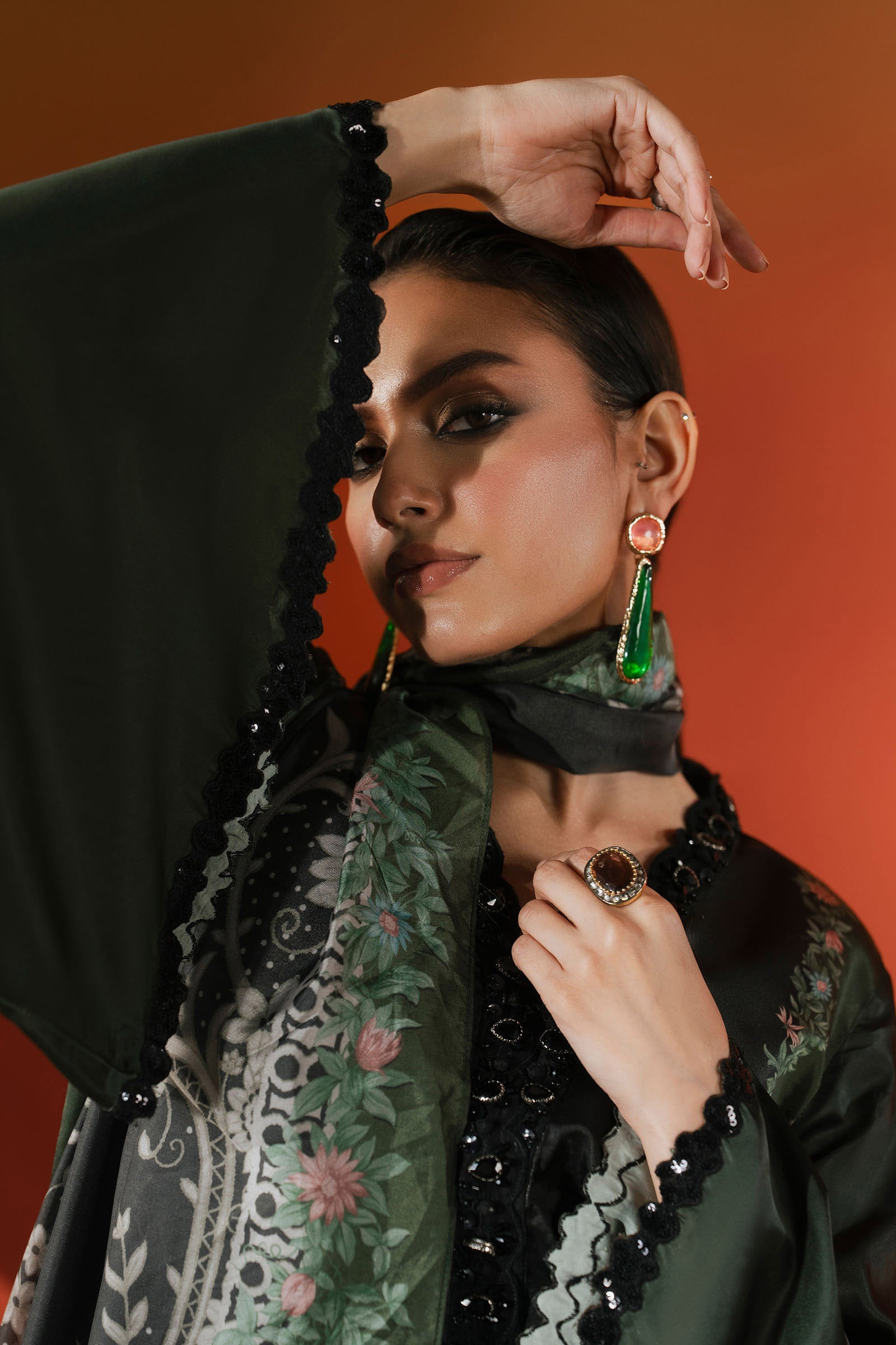 3 Piece Embroidered Satin Silk Suit