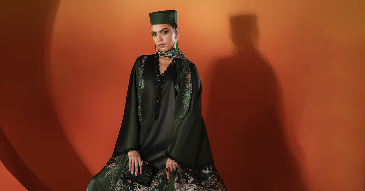 3 Piece Embroidered Satin Silk Suit
