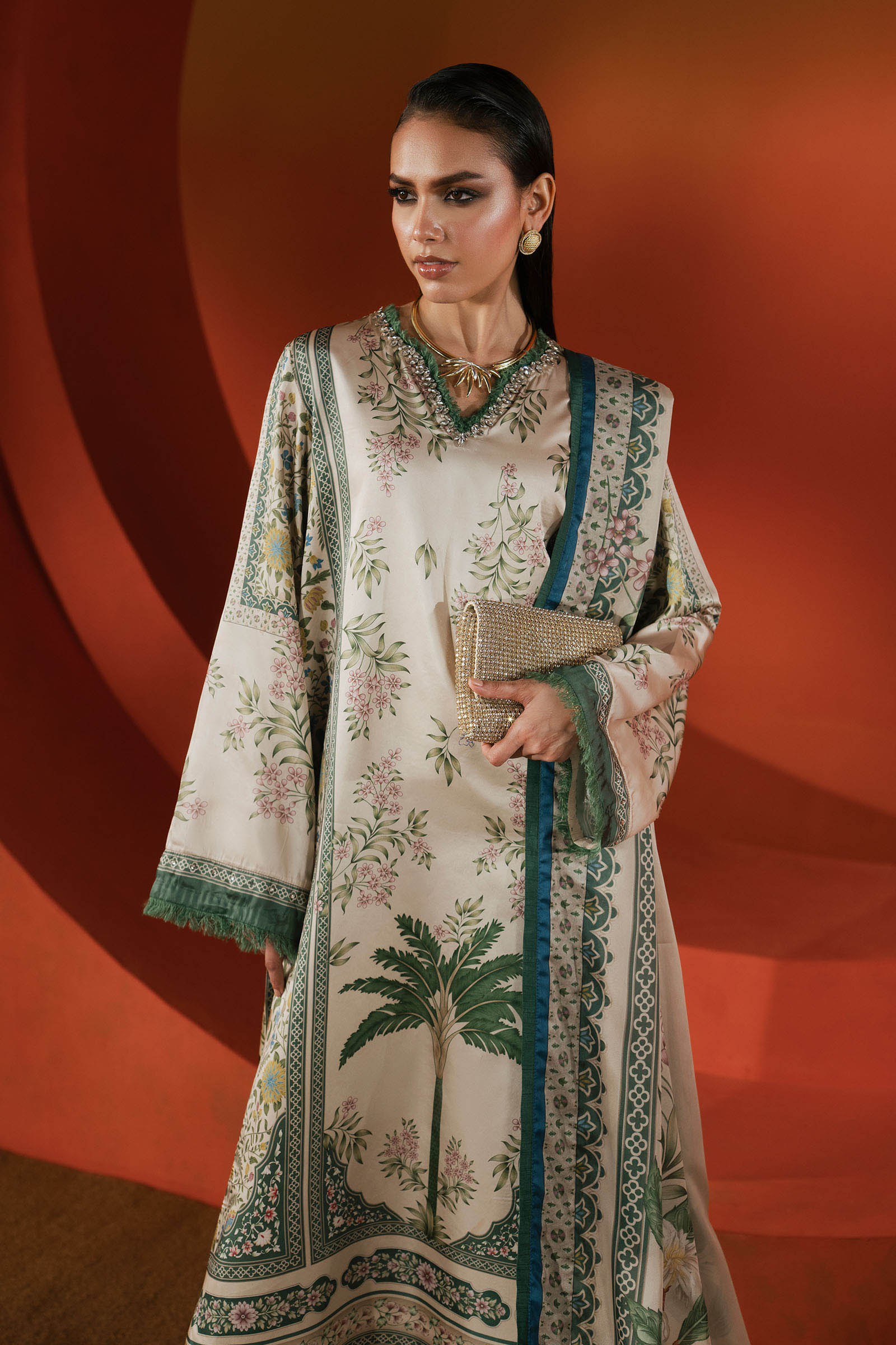 3 Piece Embellished Satin Silk Suit
