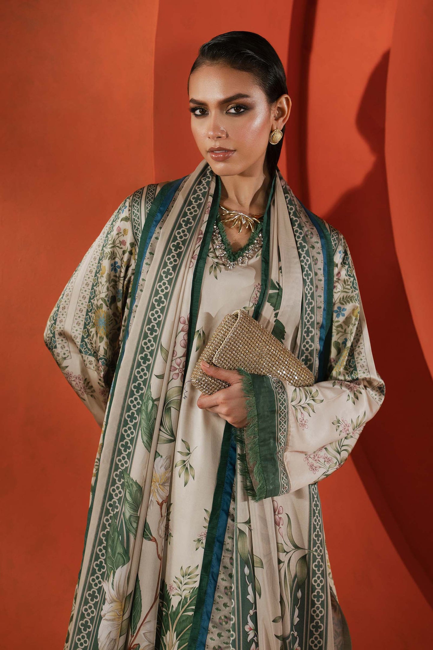 3 Piece Embellished Satin Silk Suit