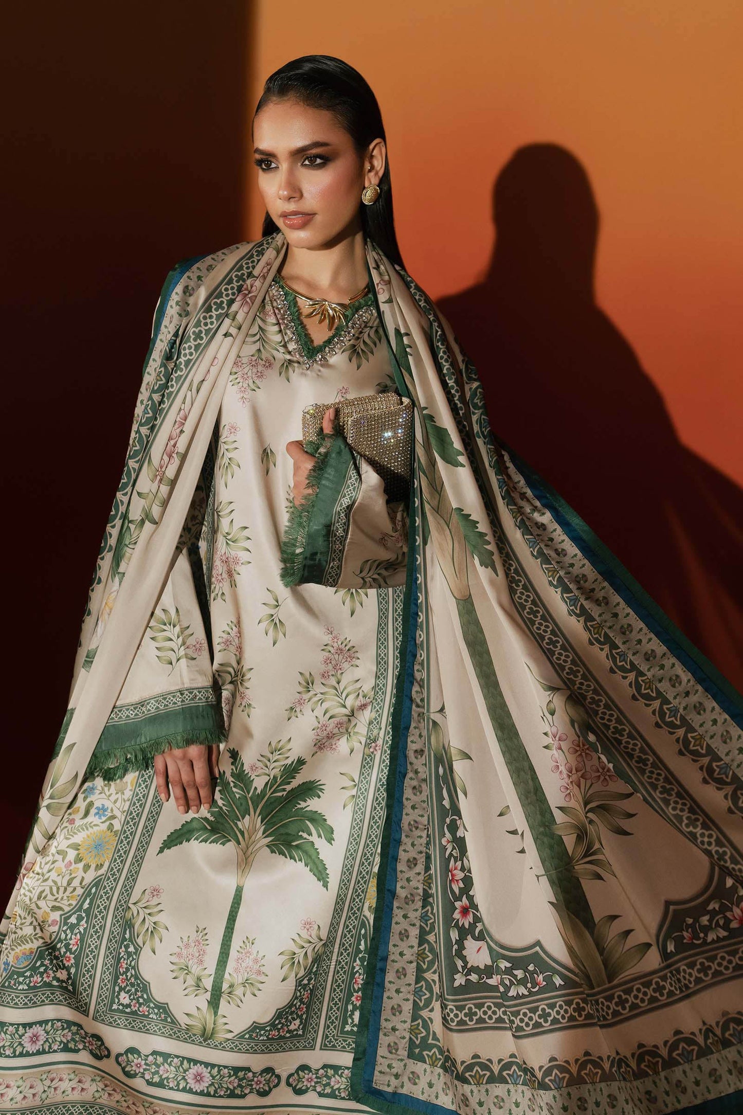 3 Piece Embellished Satin Silk Suit