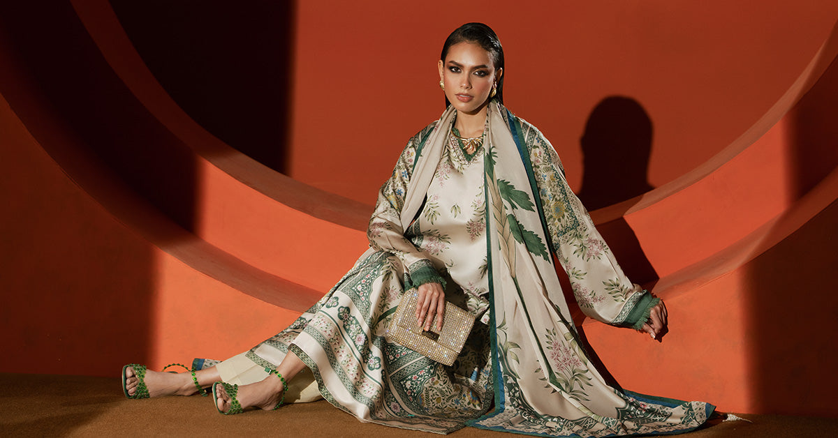 3 Piece Embellished Satin Silk Suit