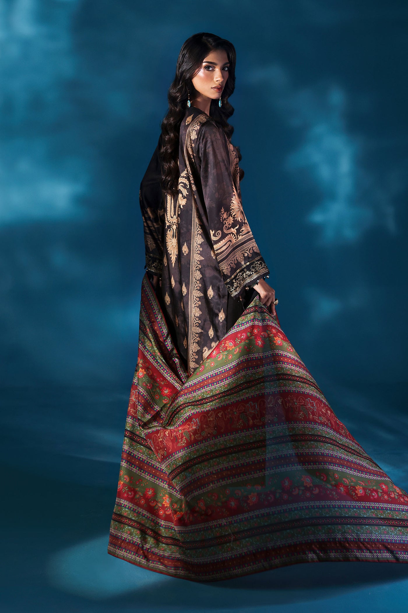 3 Piece Embroidered Satin Silk Suit