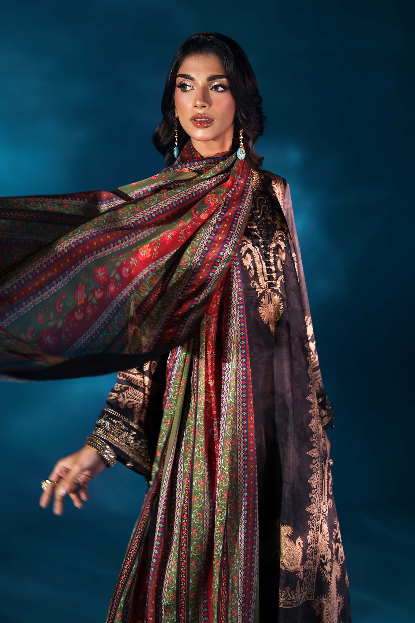 3 Piece Embroidered Satin Silk Suit