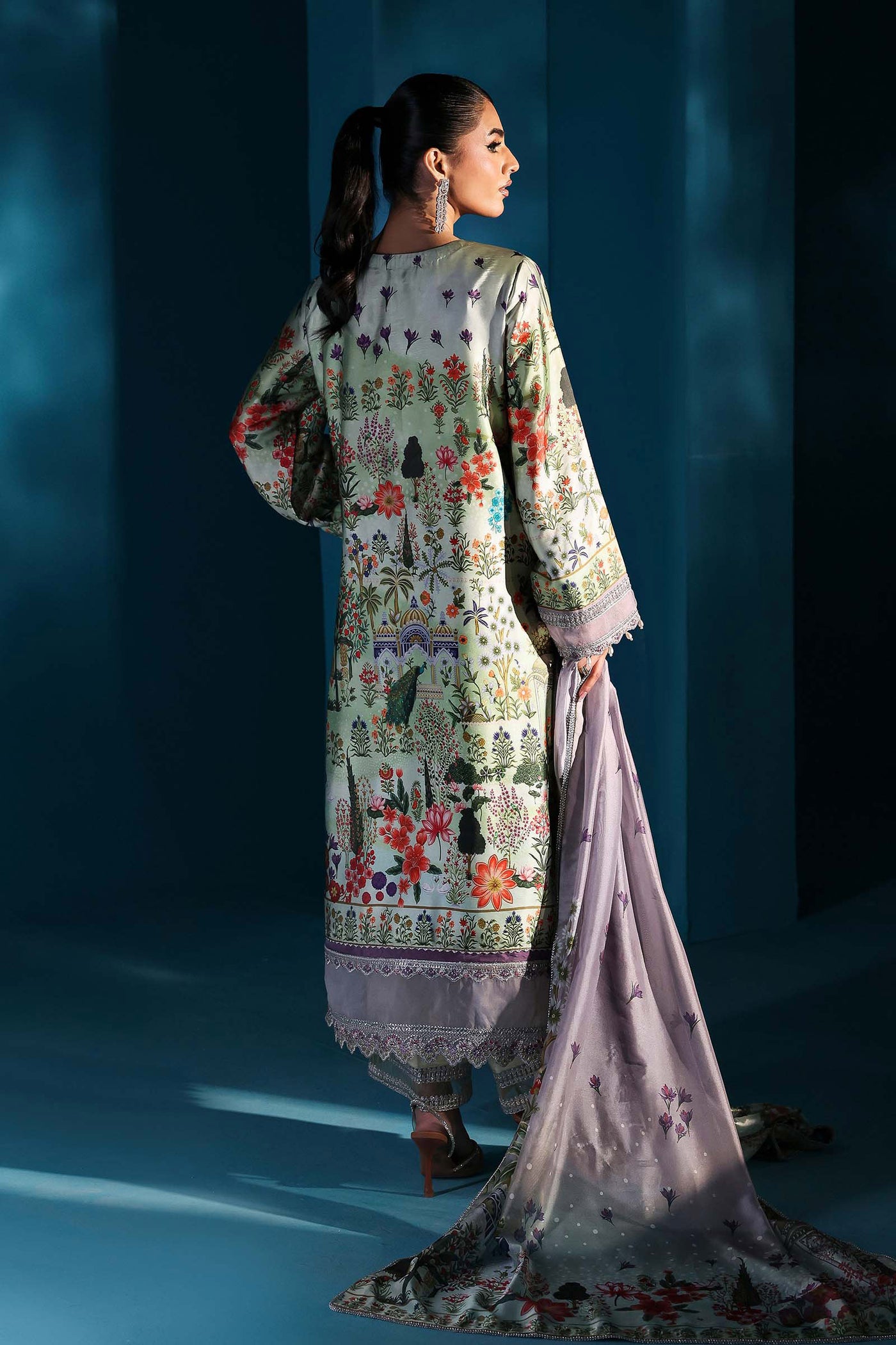 3 Piece Embroidered Satin Silk Suit