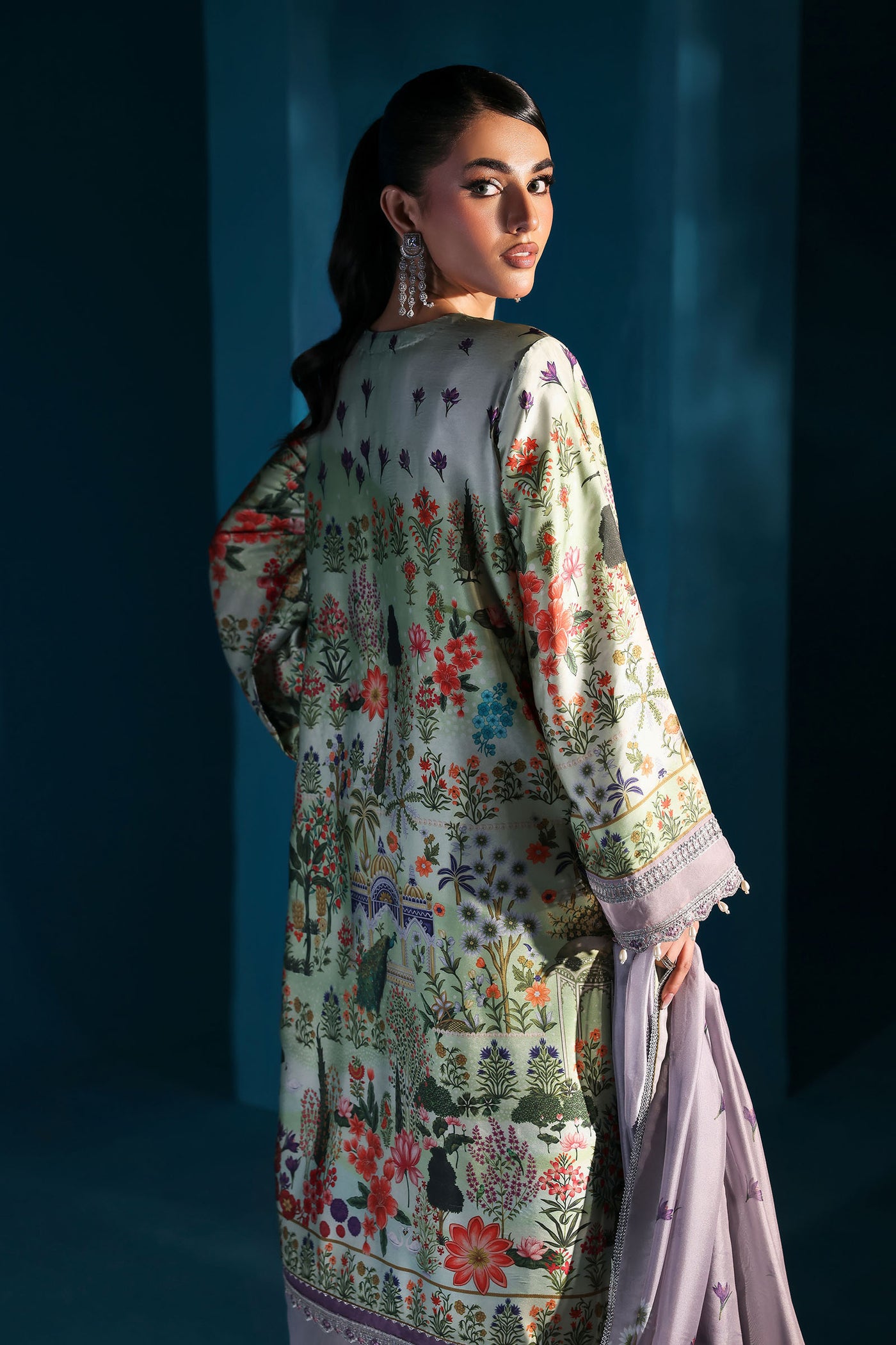 3 Piece Embroidered Satin Silk Suit