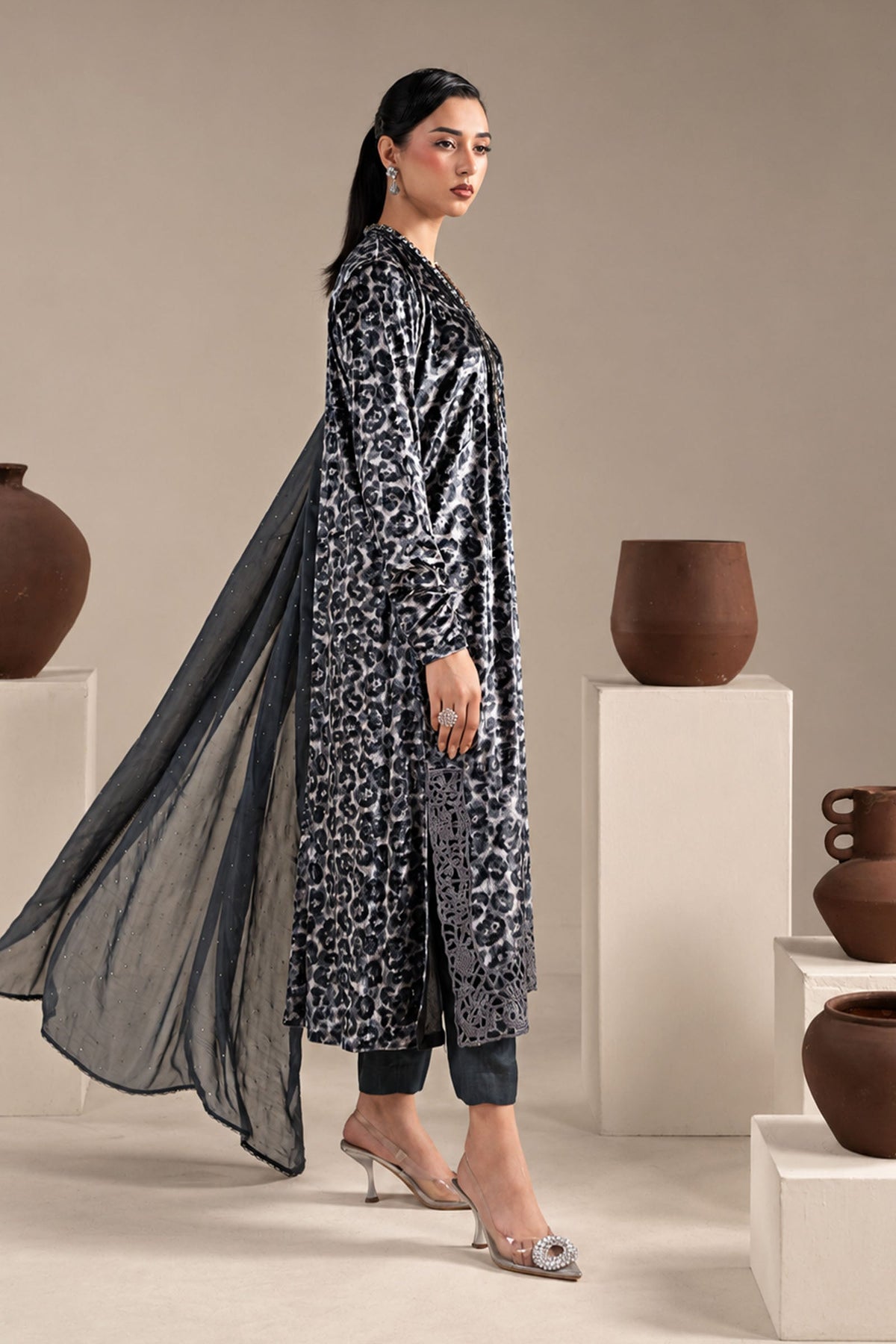 3 Piece Embroidered Velvet Suit