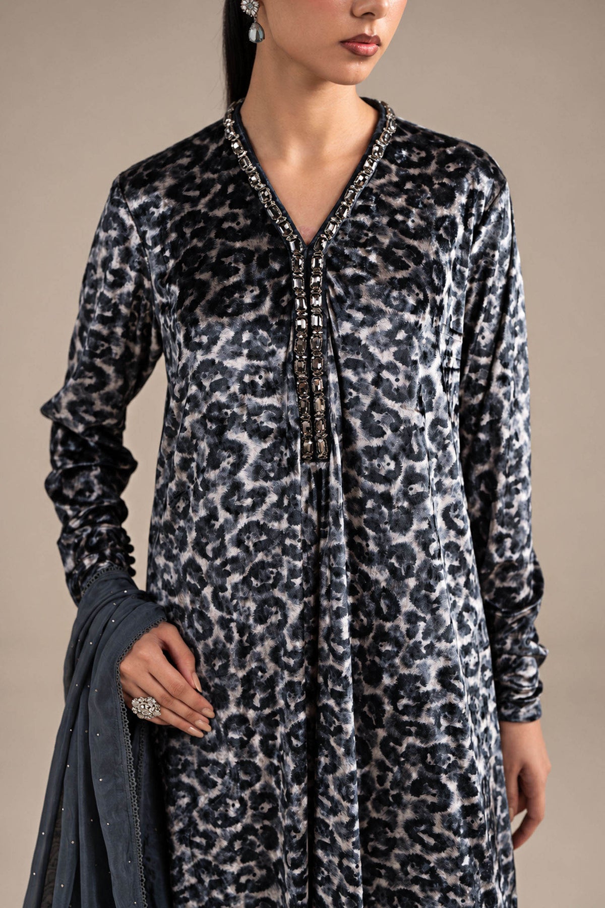 3 Piece Embroidered Velvet Suit