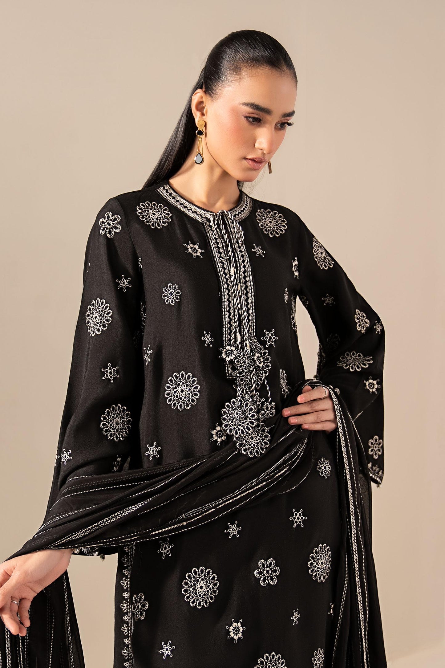 3 Piece Embroidered Tissue Staple Suit