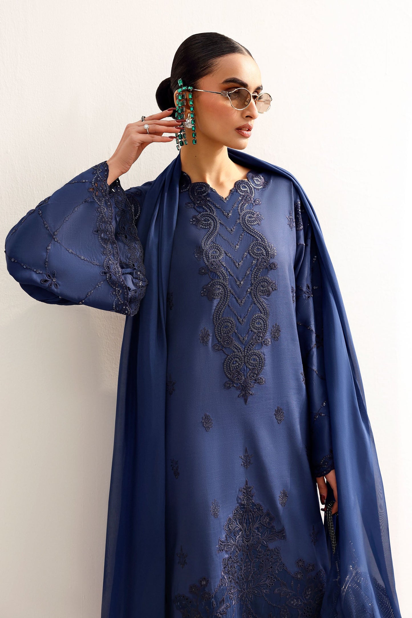 3 Piece Embroidered Raw Silk Suit