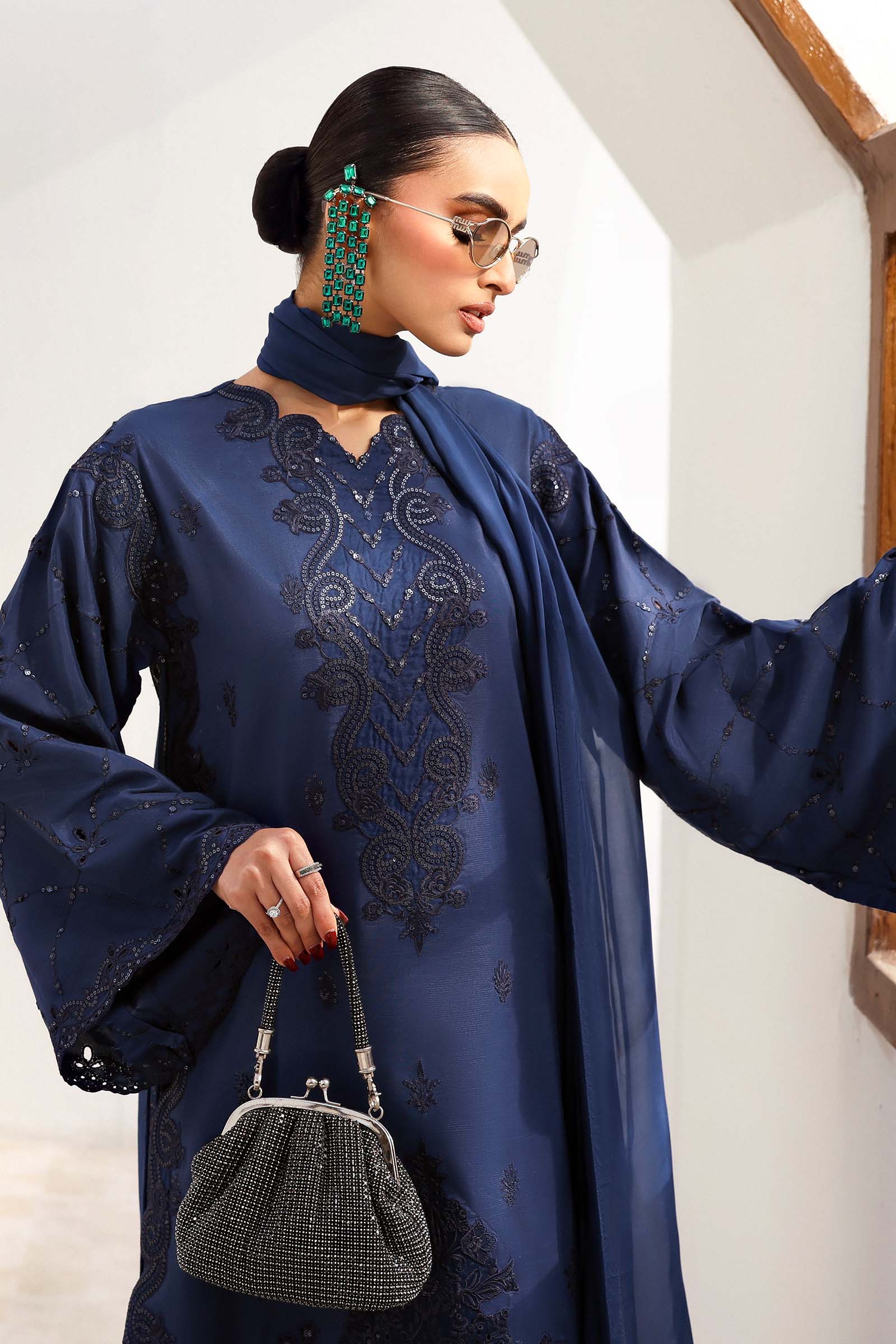 3 Piece Embroidered Raw Silk Suit