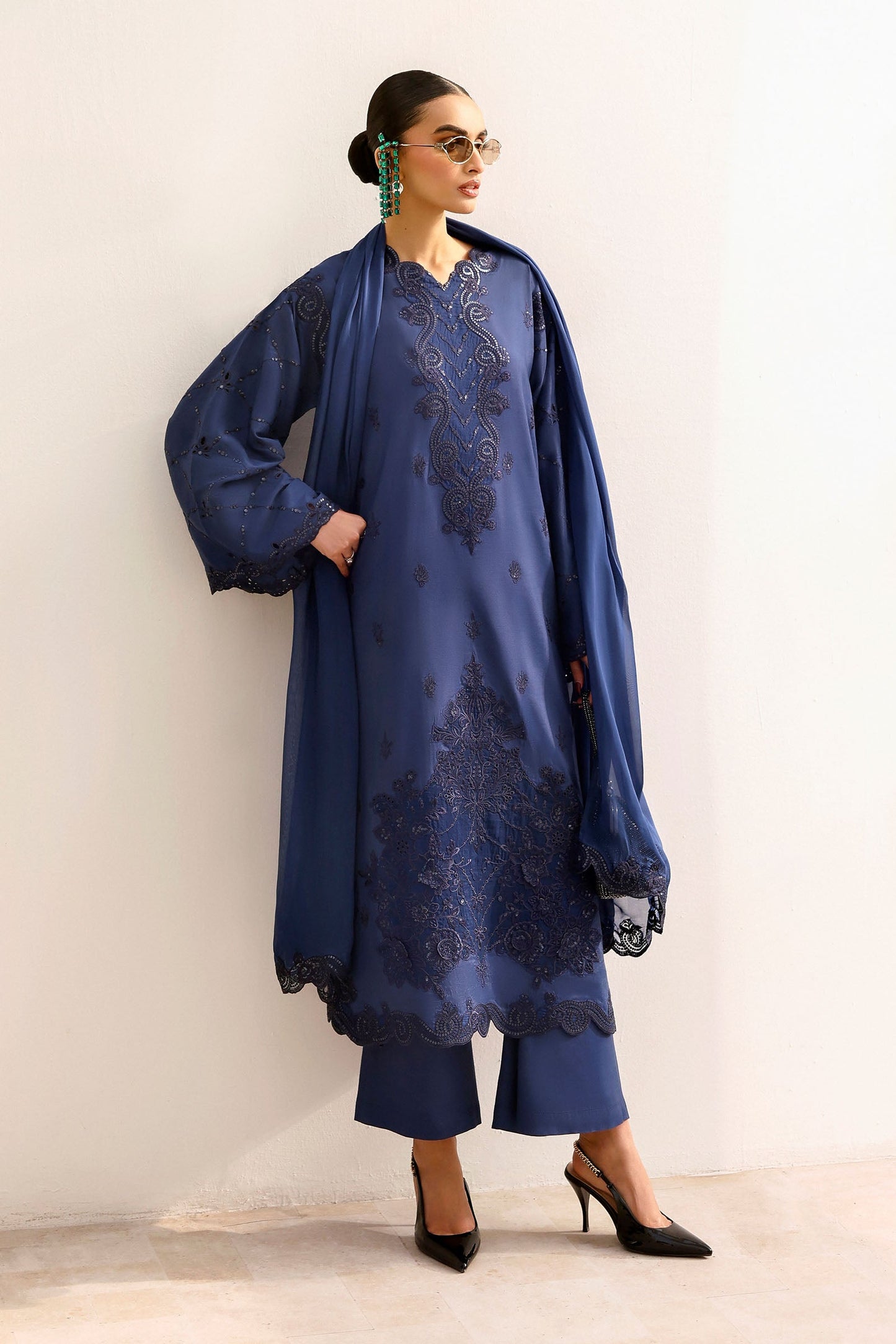 3 Piece Embroidered Raw Silk Suit
