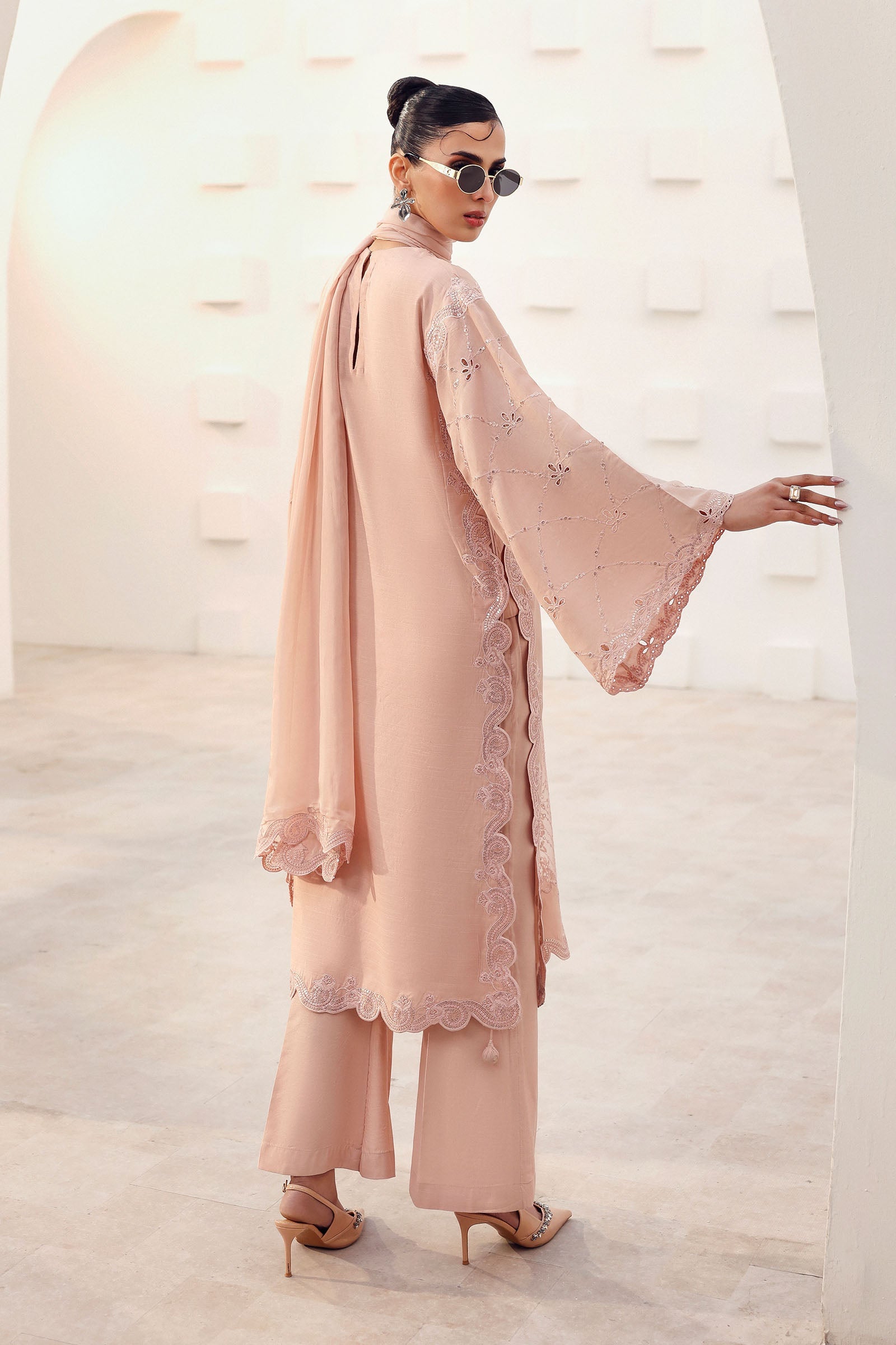 3 Piece Embroidered Raw Silk Suit