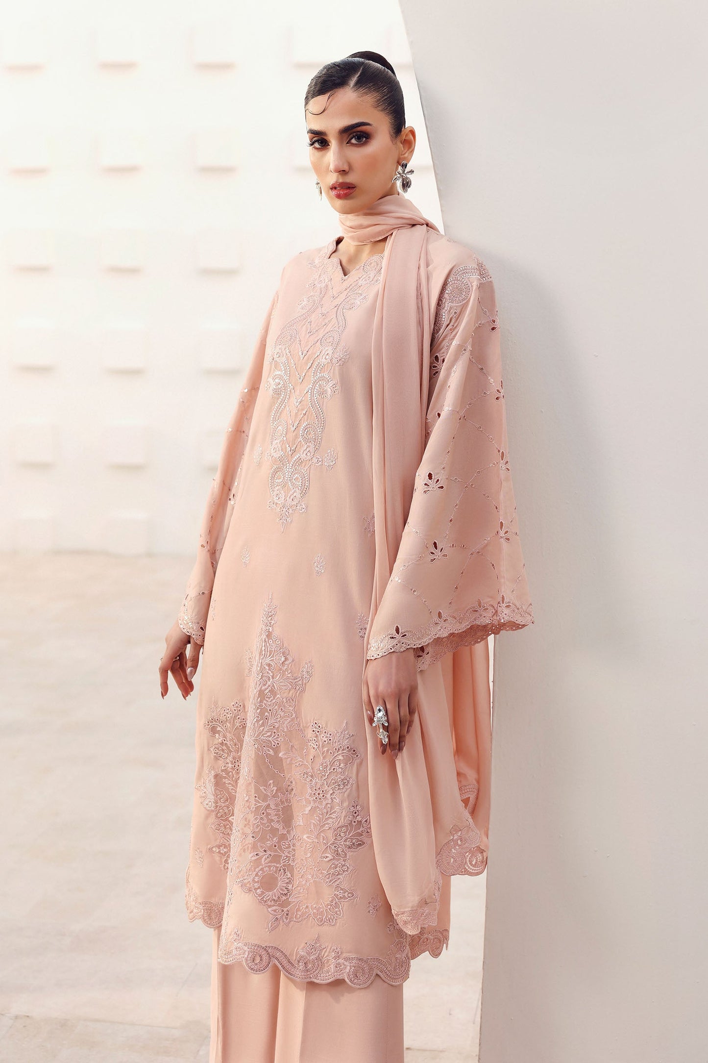 3 Piece Embroidered Raw Silk Suit