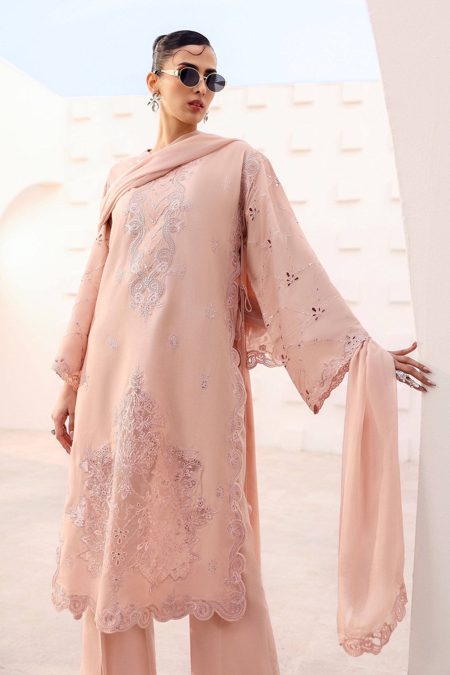 3 Piece Embroidered Raw Silk Suit