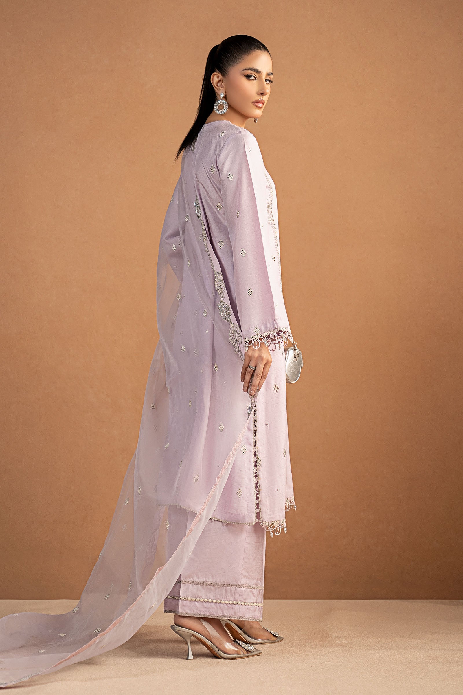 3 Piece Embroidered Raw Silk Suit