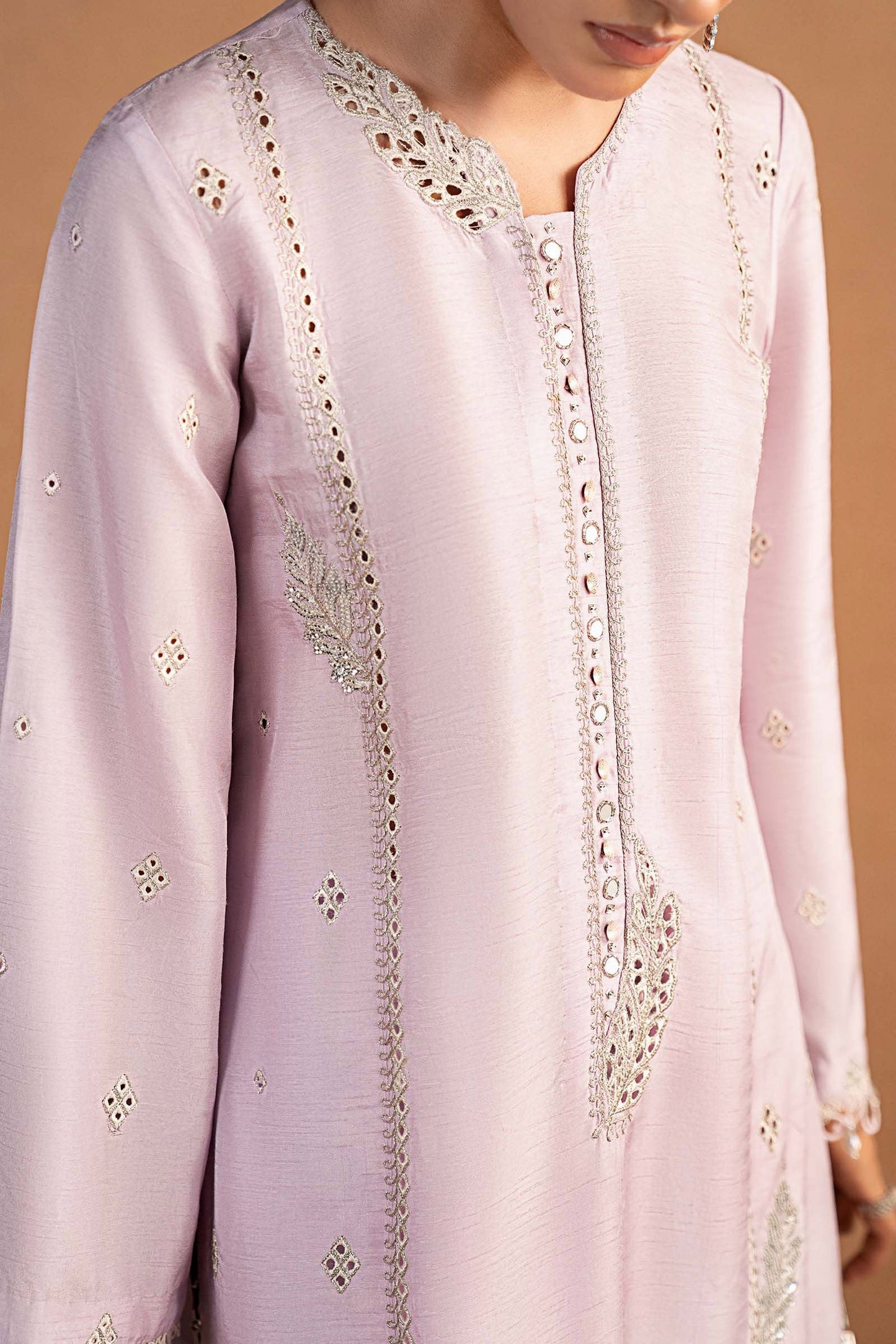 3 Piece Embroidered Raw Silk Suit