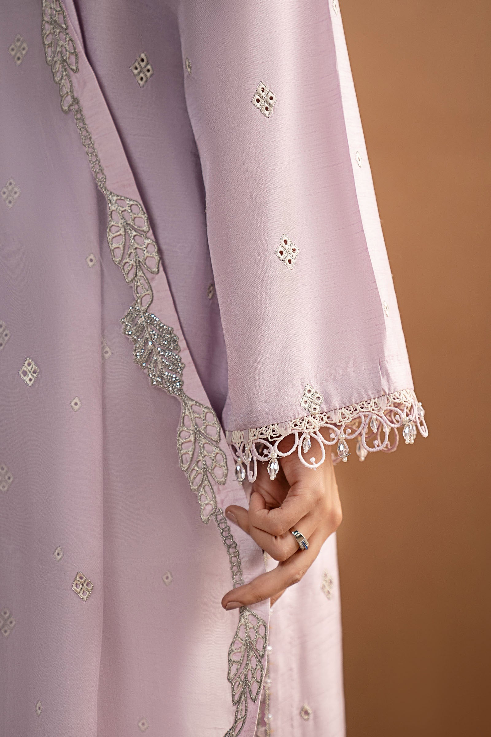 3 Piece Embroidered Raw Silk Suit