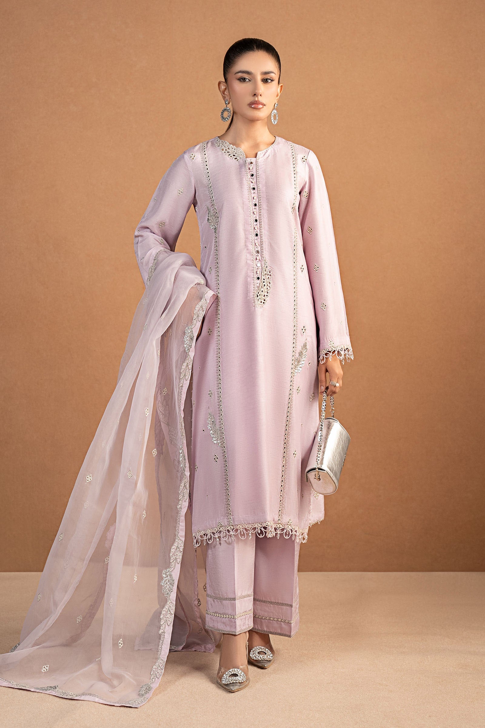 3 Piece Embroidered Raw Silk Suit
