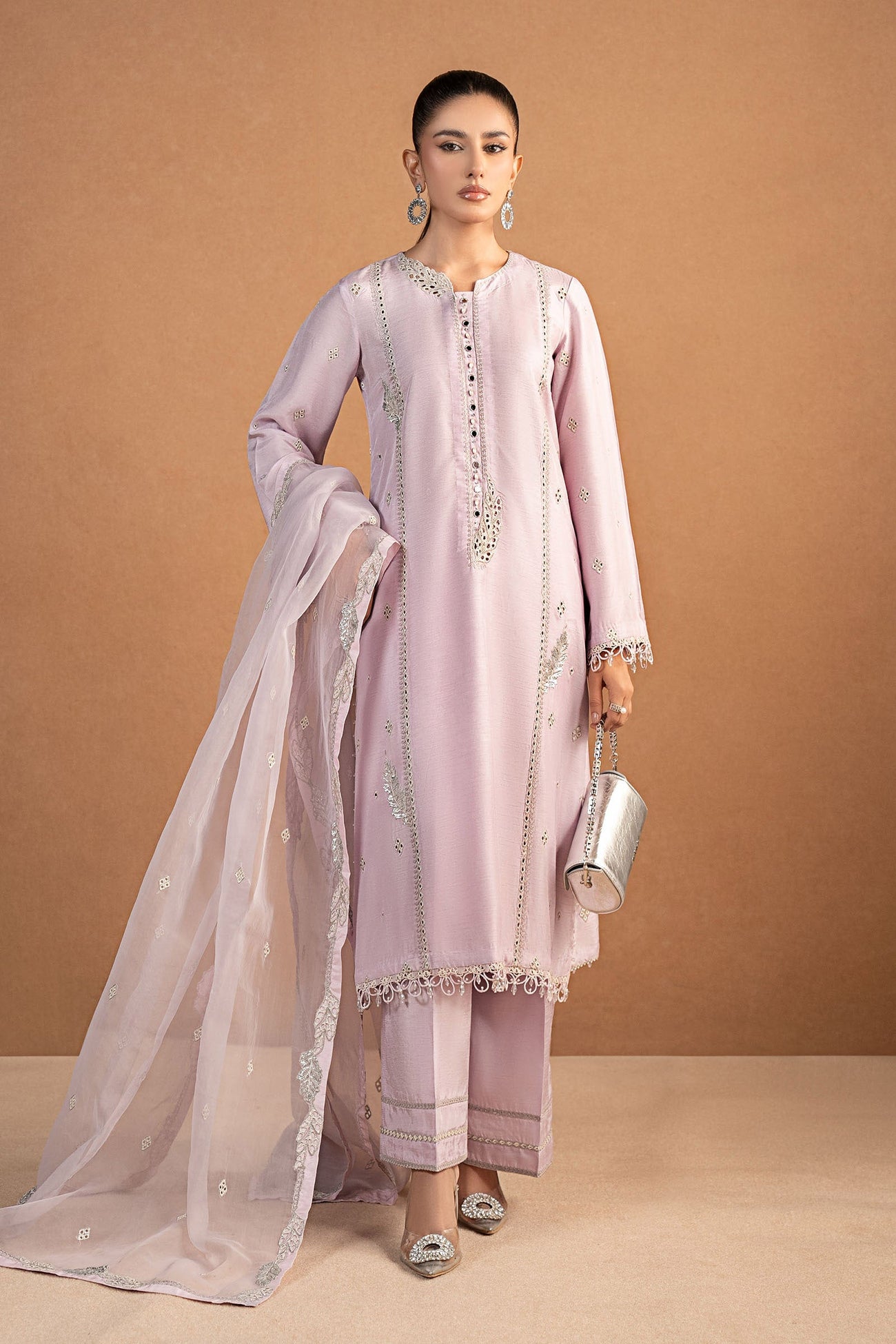 3 Piece Embroidered Raw Silk Suit