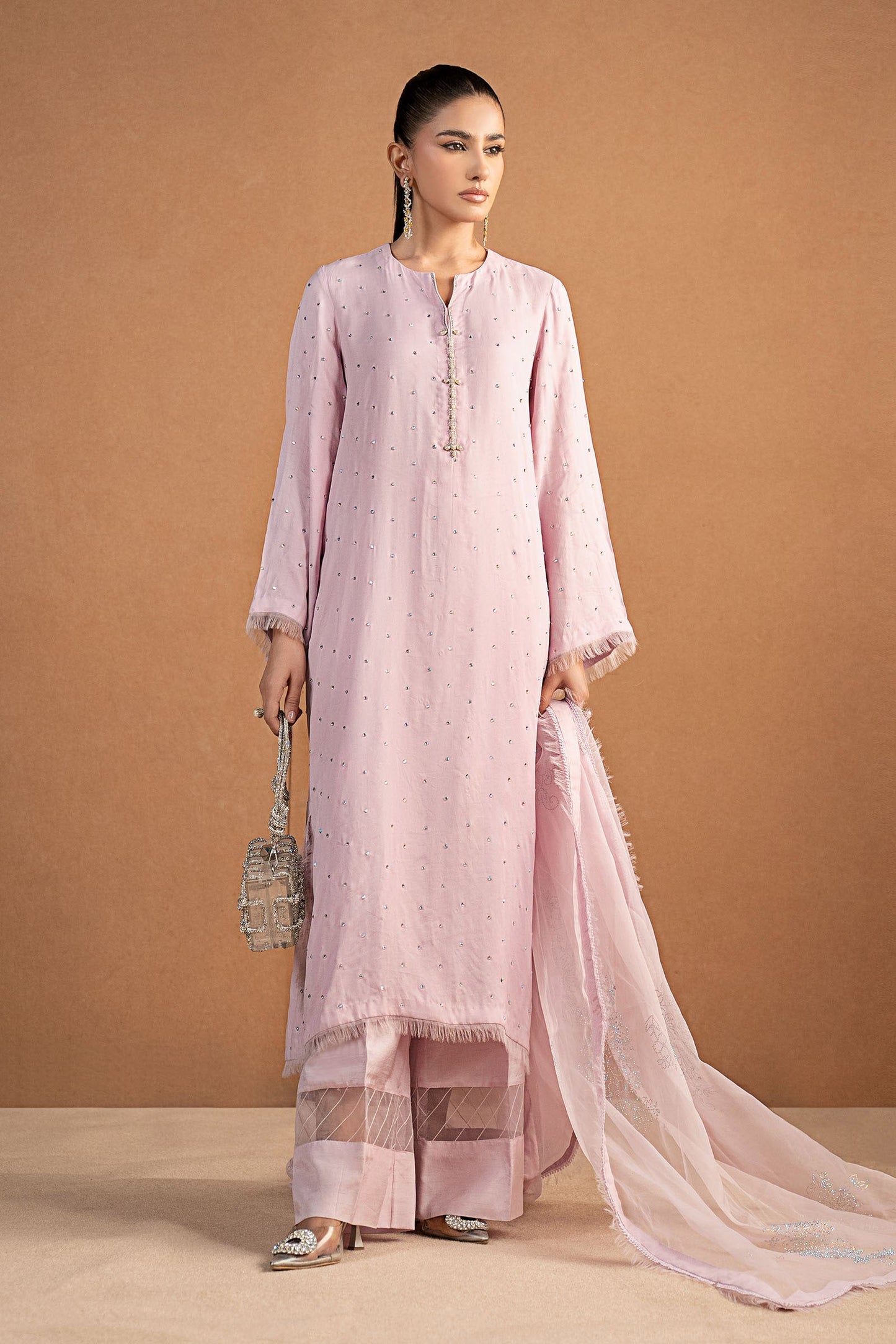 3 Piece Embellished Crepe Suit