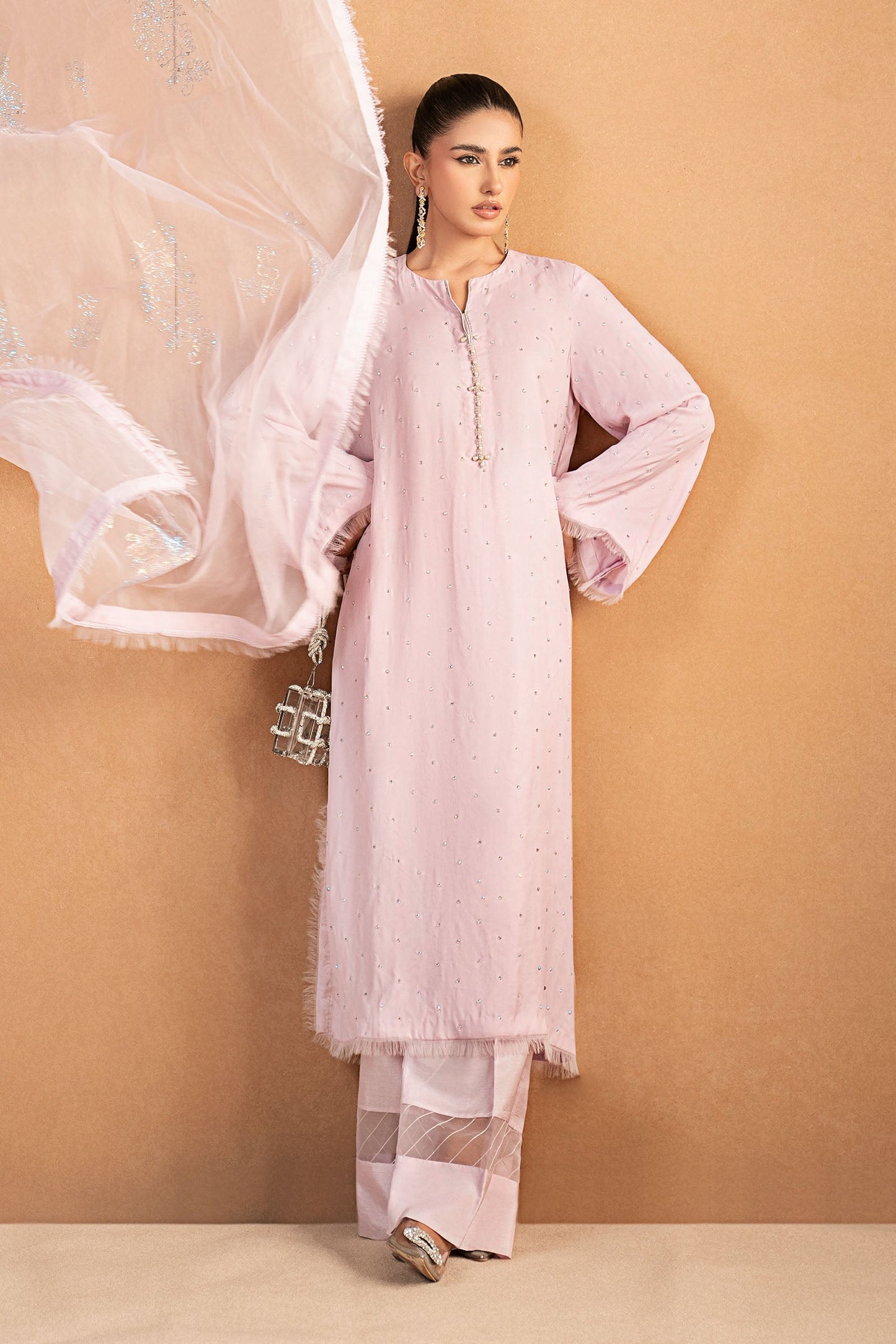 3 Piece Embellished Crepe Suit