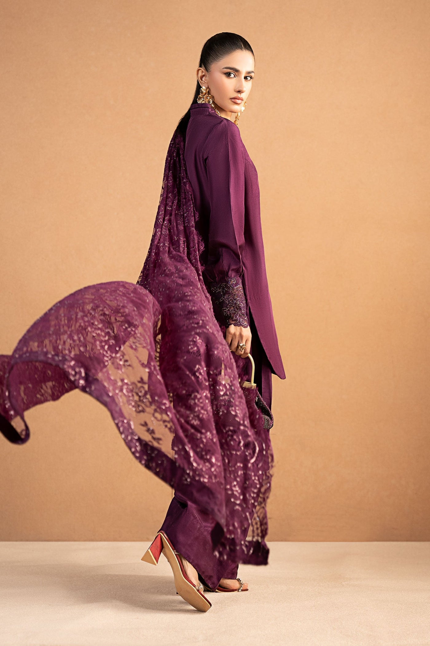 3 Piece Embroidered Tissue Silk Suit