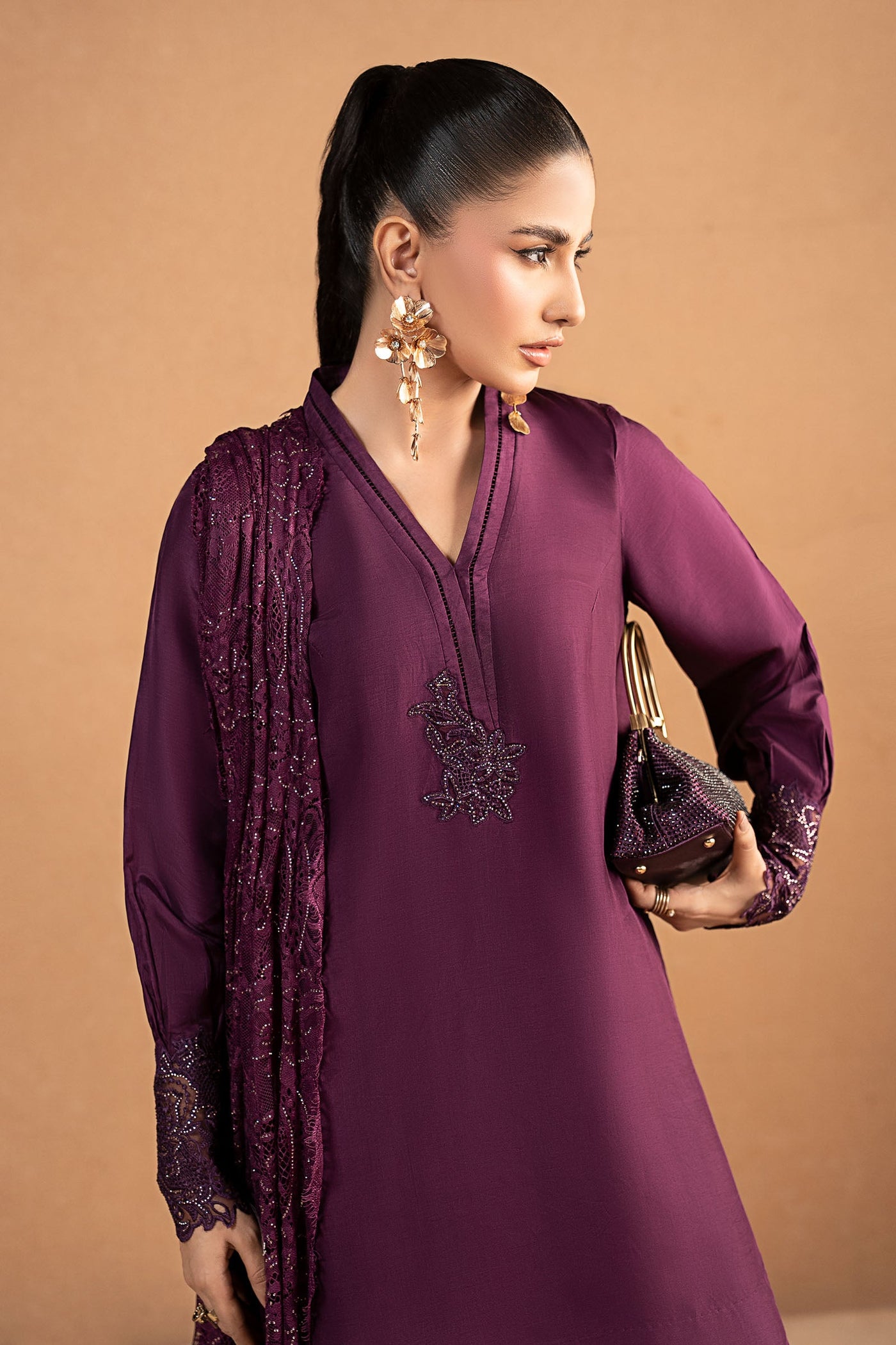 3 Piece Embroidered Tissue Silk Suit