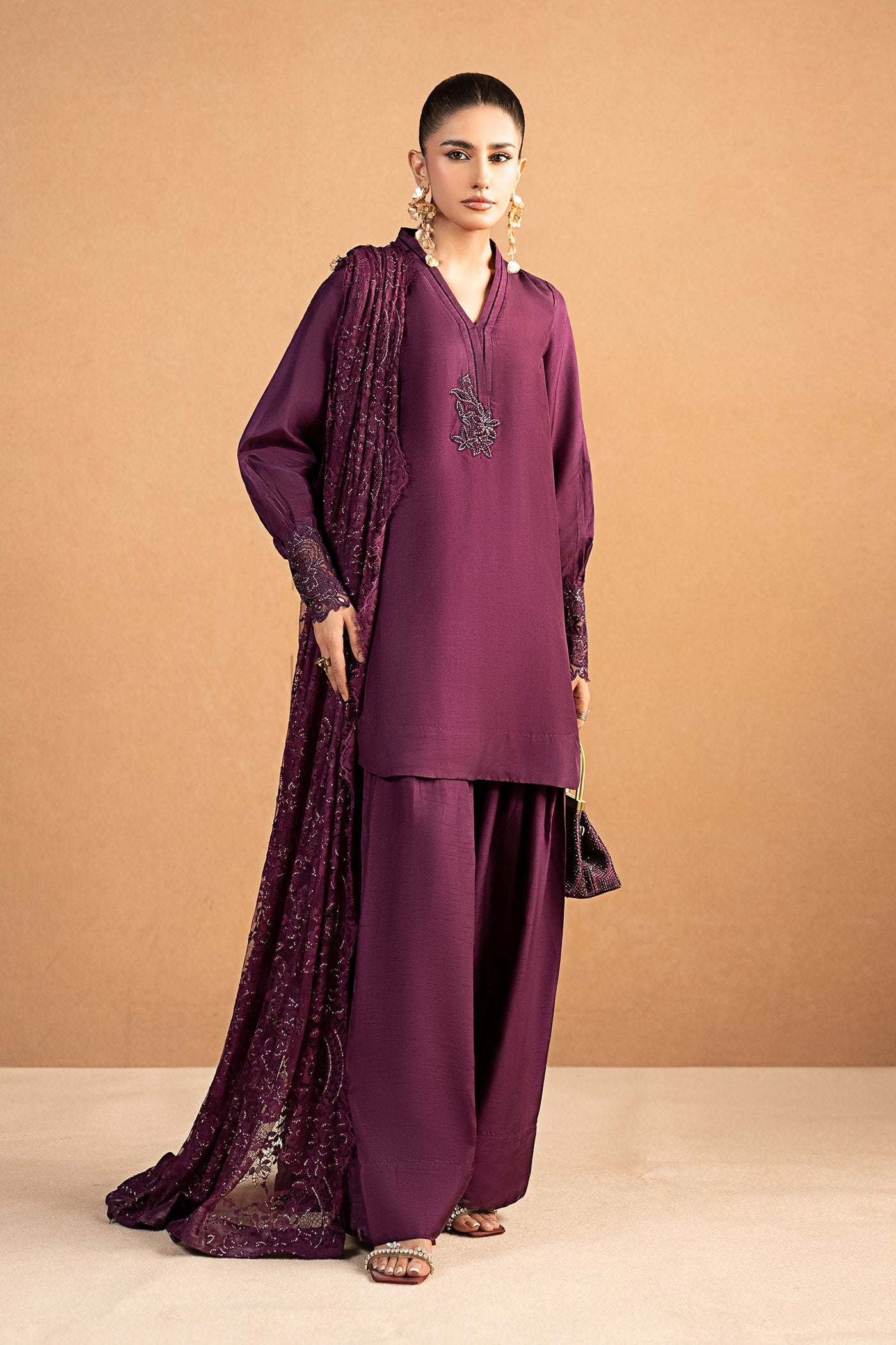 3 Piece Embroidered Tissue Silk Suit