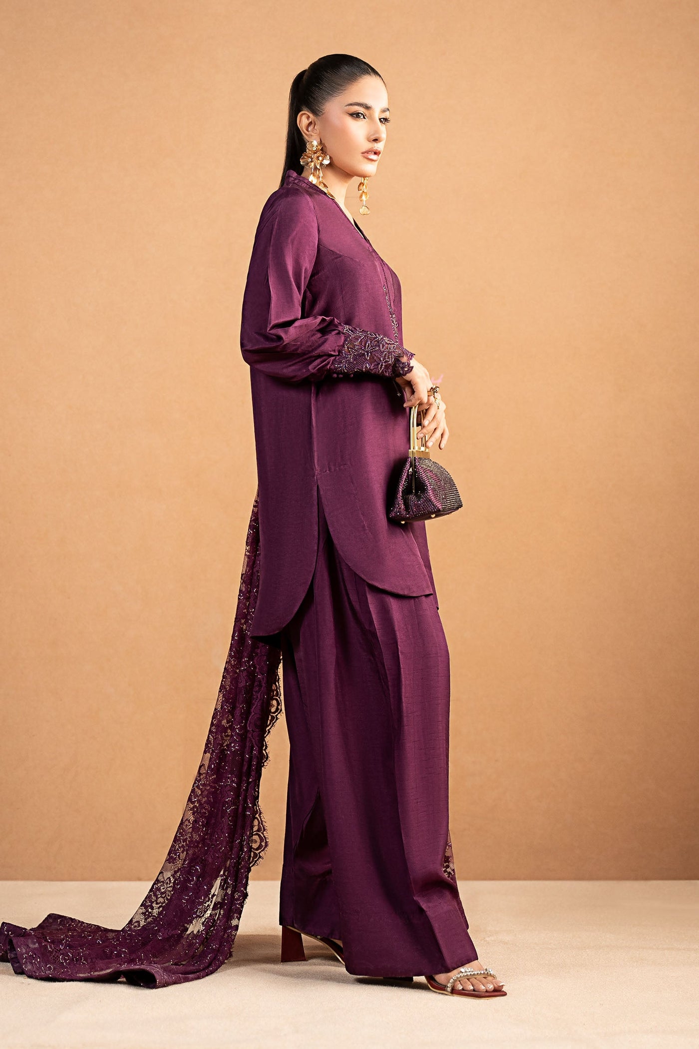 3 Piece Embroidered Tissue Silk Suit