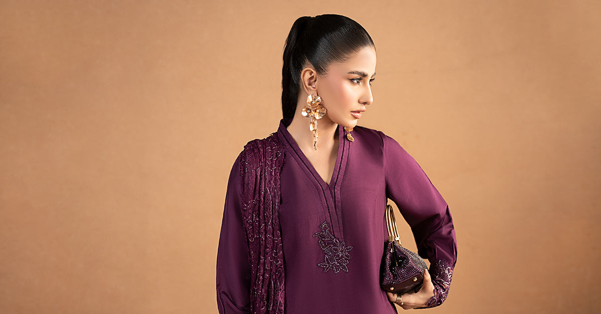 3 Piece Embroidered Tissue Silk Suit