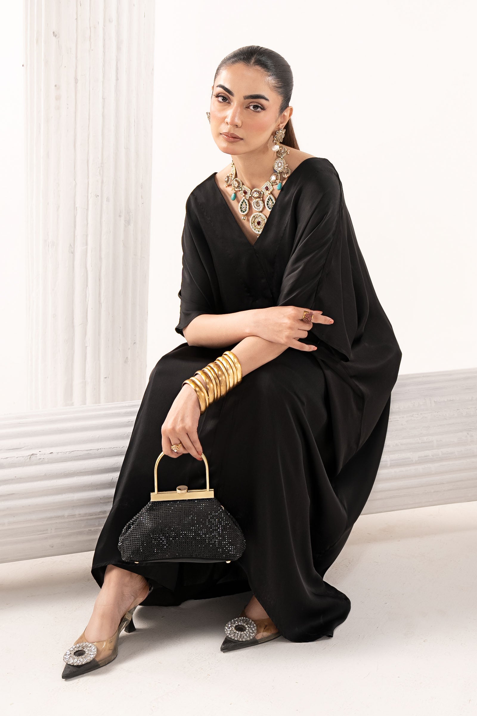 3 Piece Embroidered Satin Silk Suit