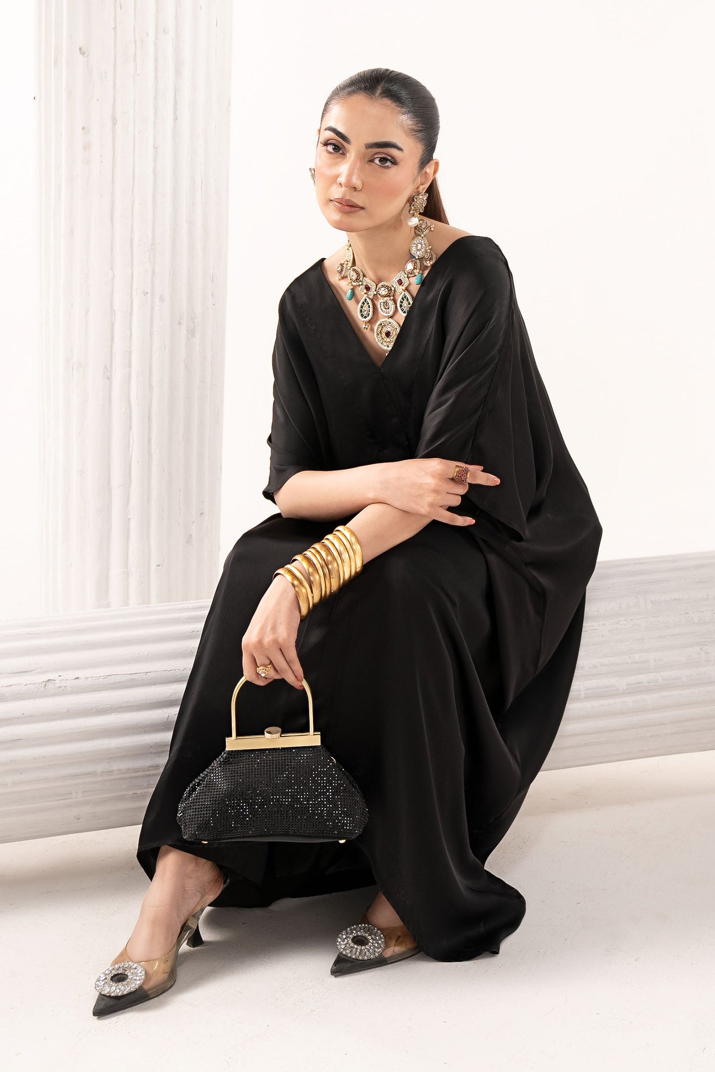 3 Piece Embroidered Satin Silk Suit