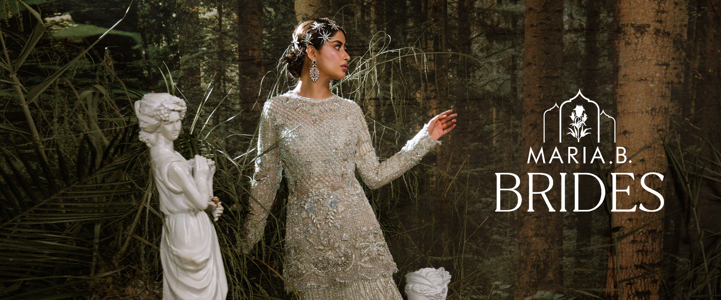 maria b formal wedding dresses Maria.B Luxury Bridal Lehenga Silver Grey & Sea Green
