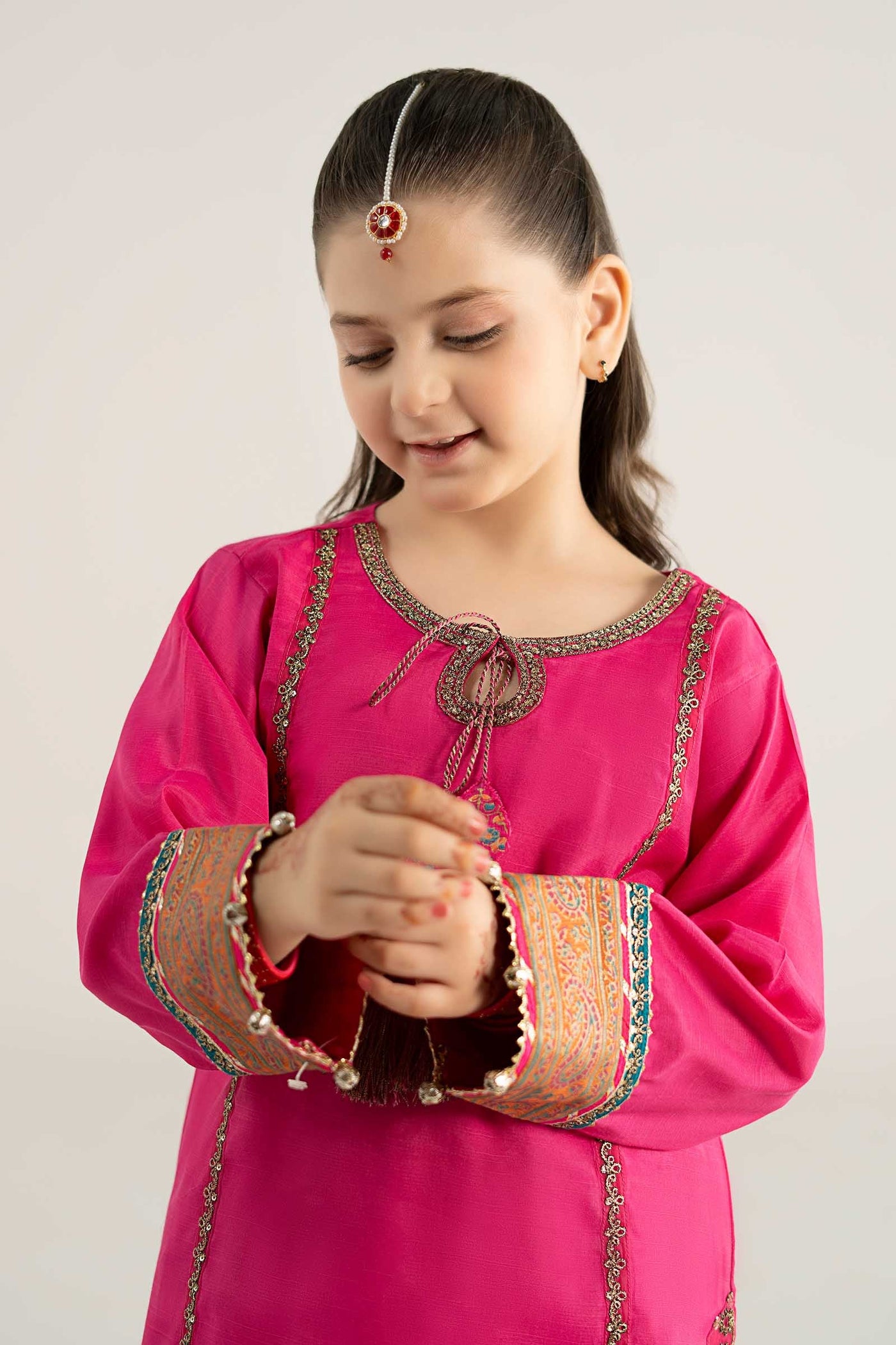 3 Piece Embroidered Raw Silk Suit | MKS-EA25-04