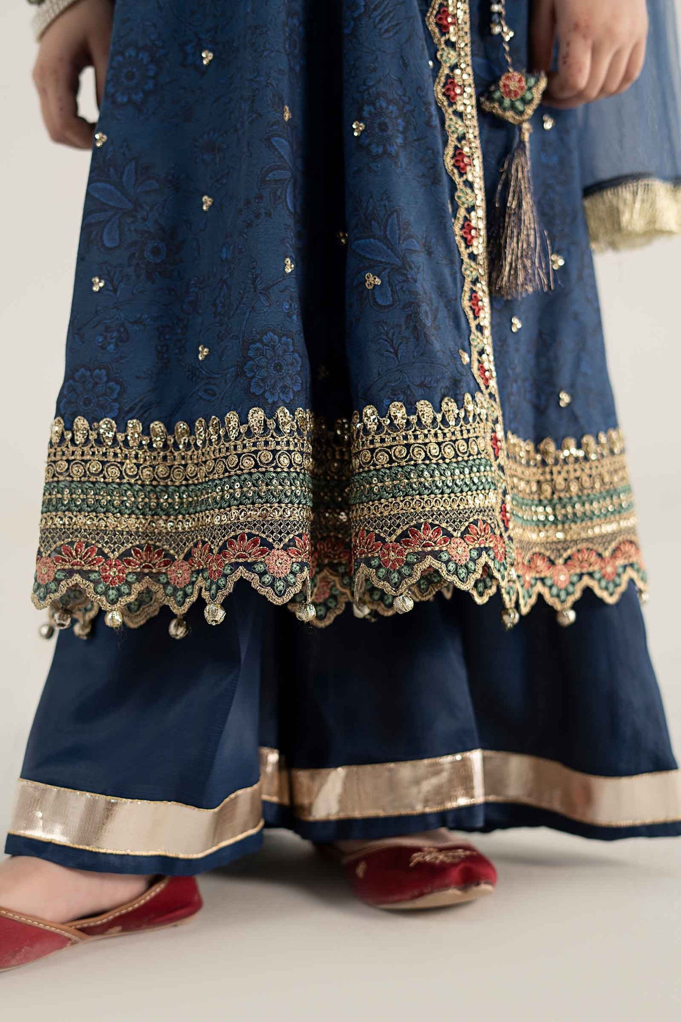 3 Piece Embroidered Raw Silk Suit | MKS-EA25-07