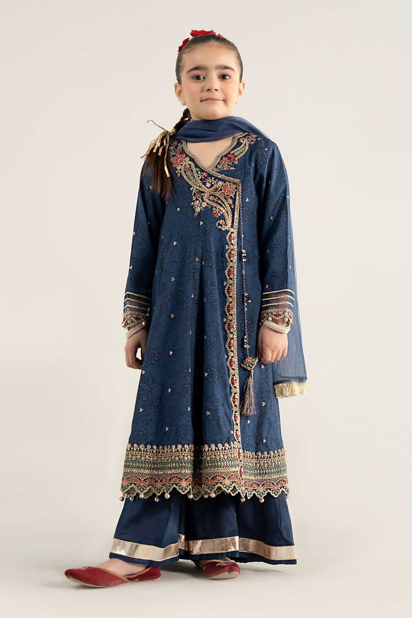 3 Piece Embroidered Raw Silk Suit | MKS-EA25-07