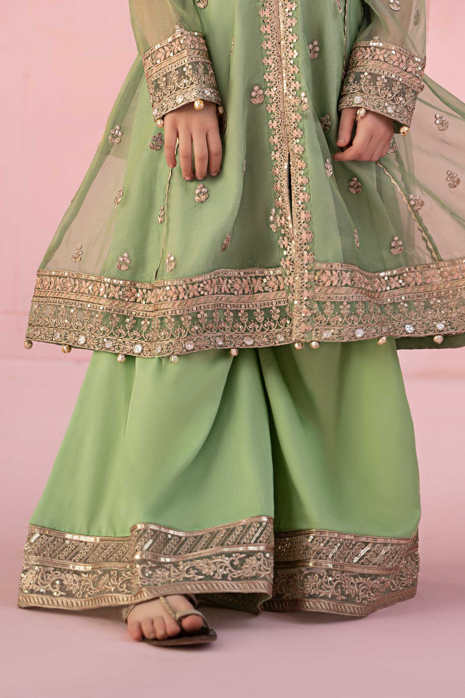 3 Piece Embroidered Zari Line Organza Suit