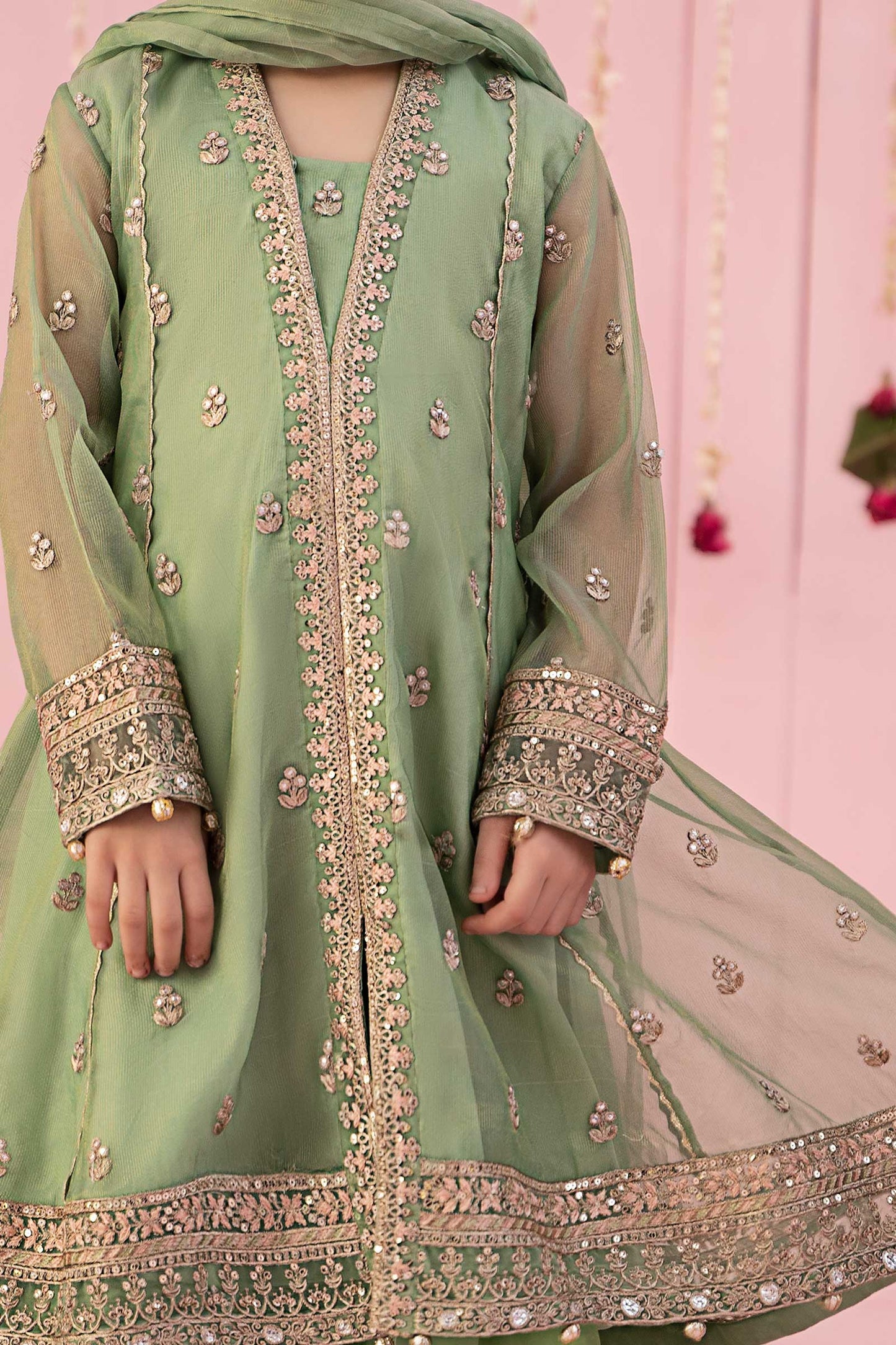3 Piece Embroidered Zari Line Organza Suit