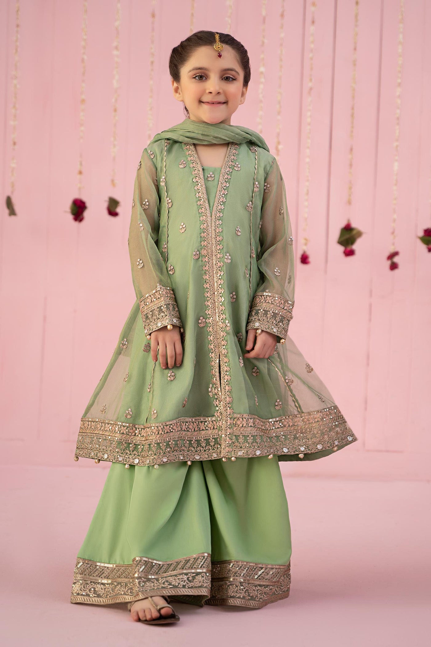 3 Piece Embroidered Zari Line Organza Suit | MKS-EF24-36