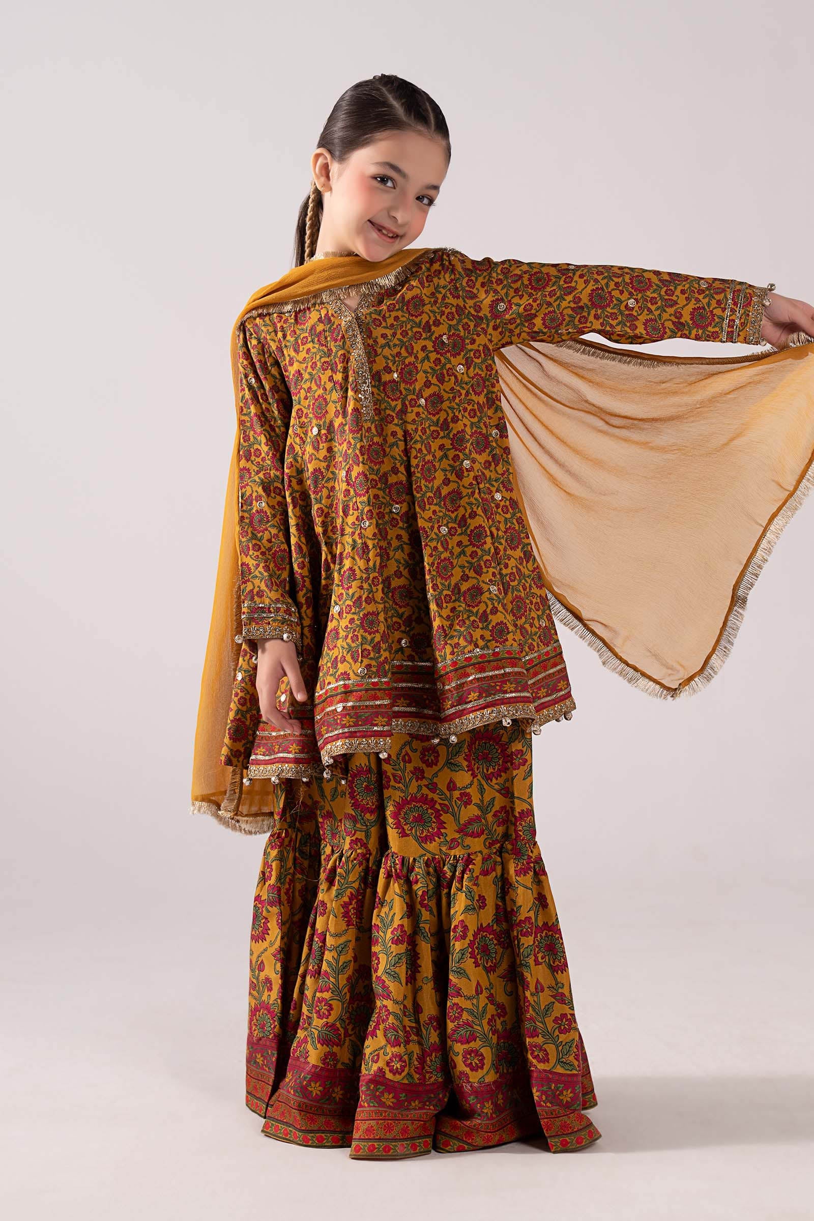 3 Piece Embroidered Raw Silk Suit
