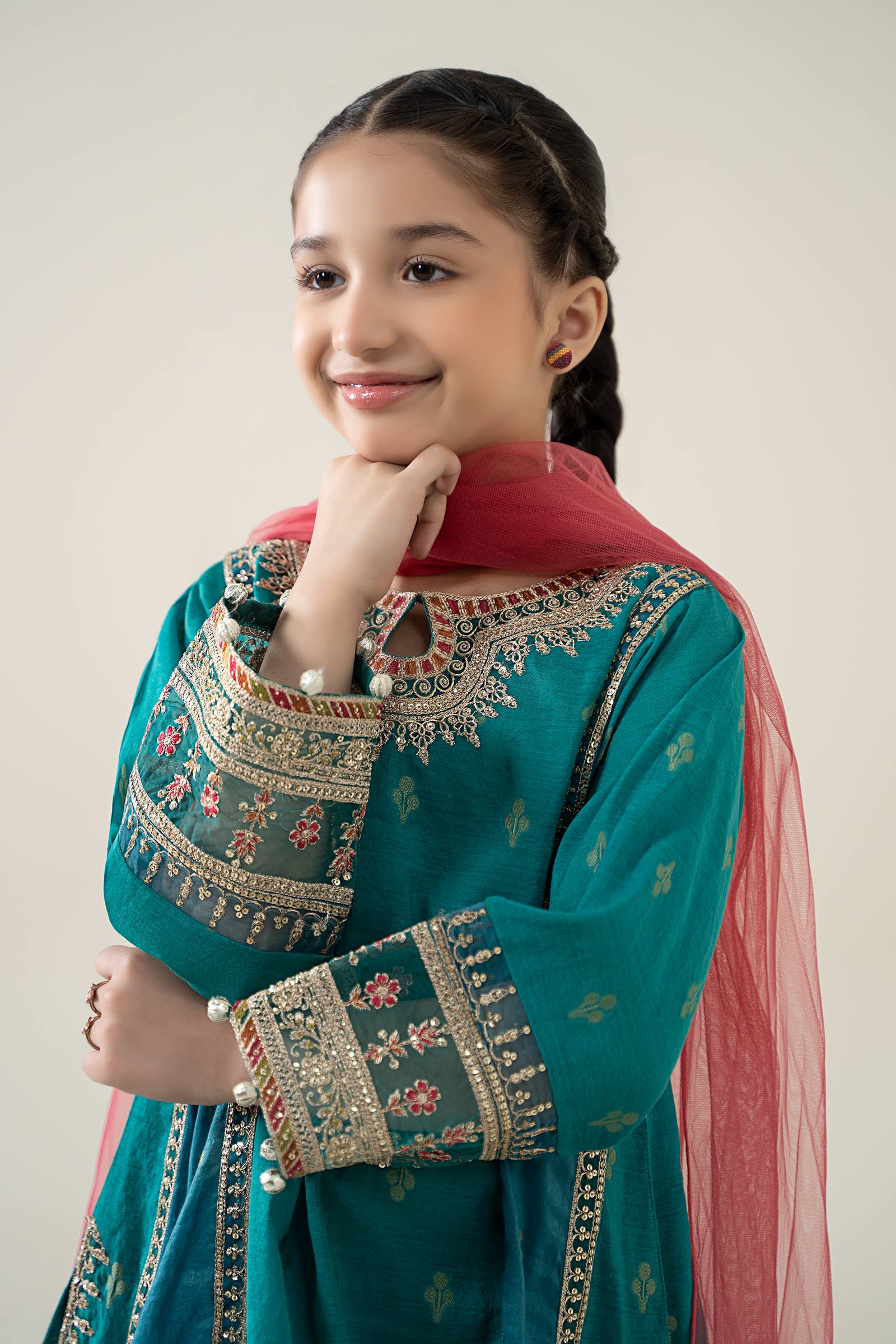 3 Piece Embroidered Paper Cotton Jacquard Suit