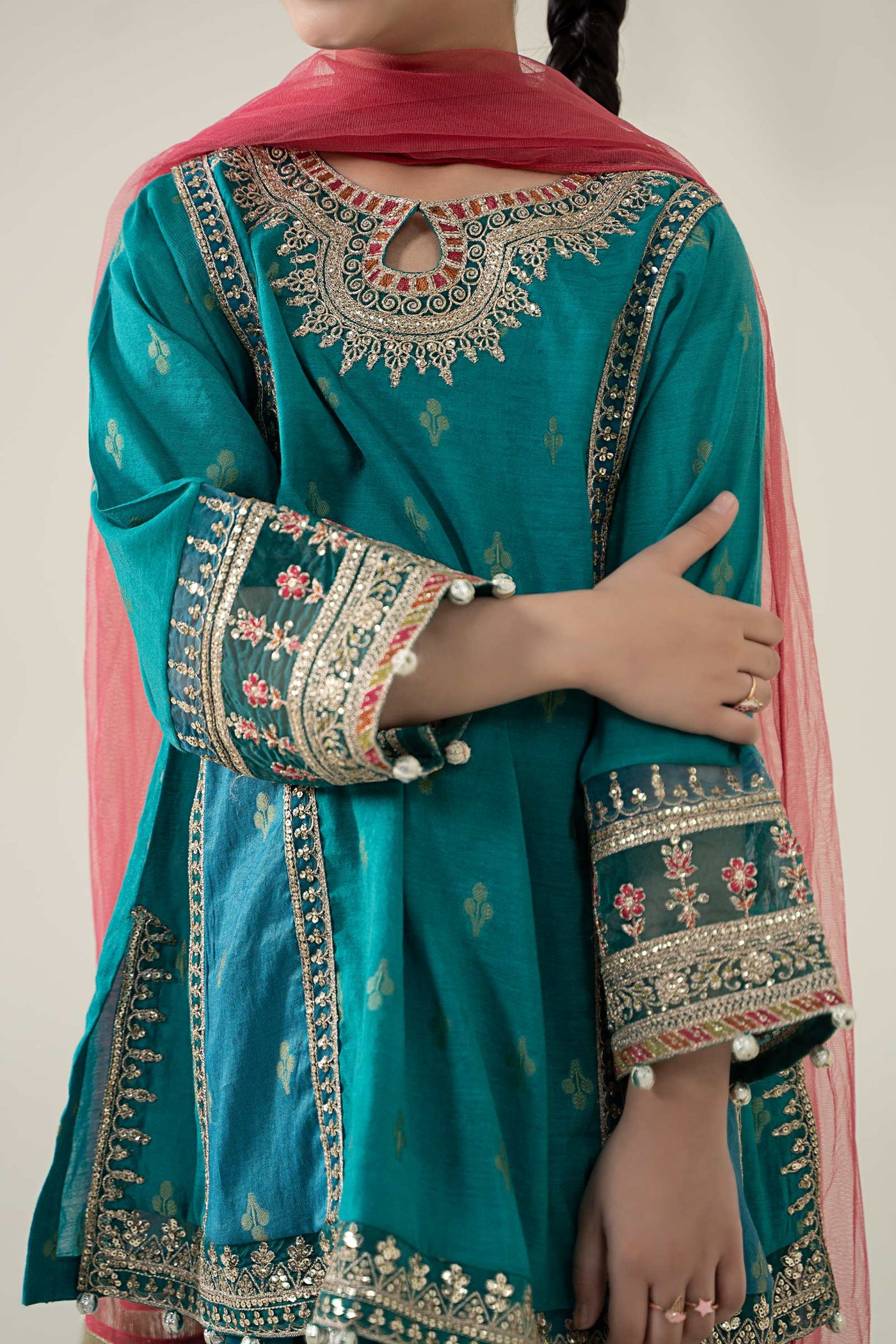 3 Piece Embroidered Paper Cotton Jacquard Suit