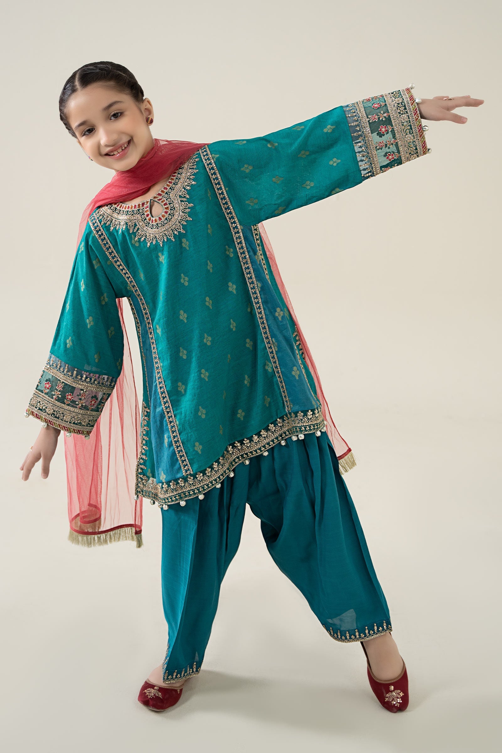 3 Piece Embroidered Paper Cotton Jacquard Suit