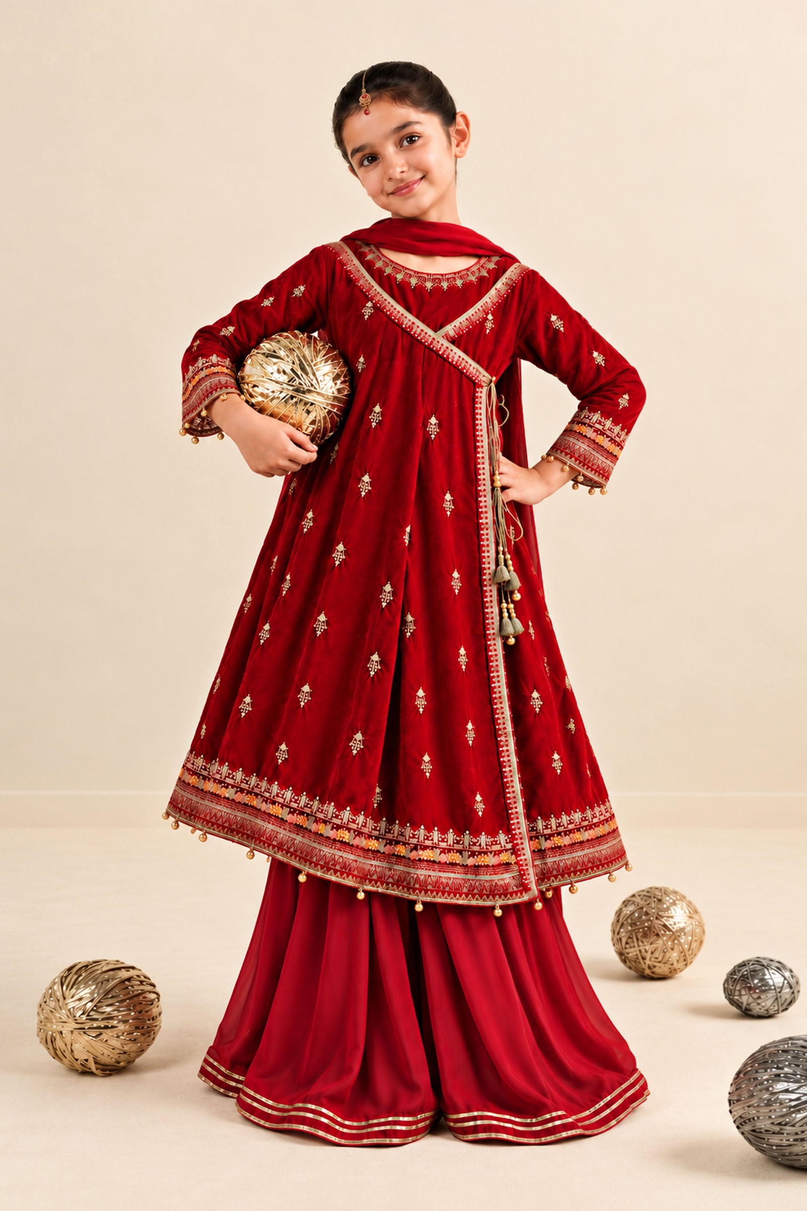 3 Piece Embroidered Velvet Suit